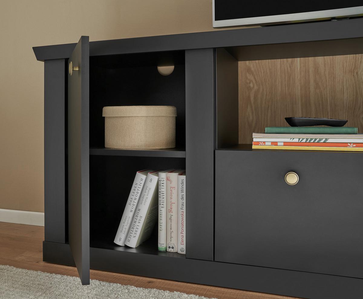 Lowboar Lincoln Schwarz/Eichefarben B: 205cm - Eichefarben/Schwarz, Design, Holzwerkstoff (205/62/42cm) - MID.YOU
