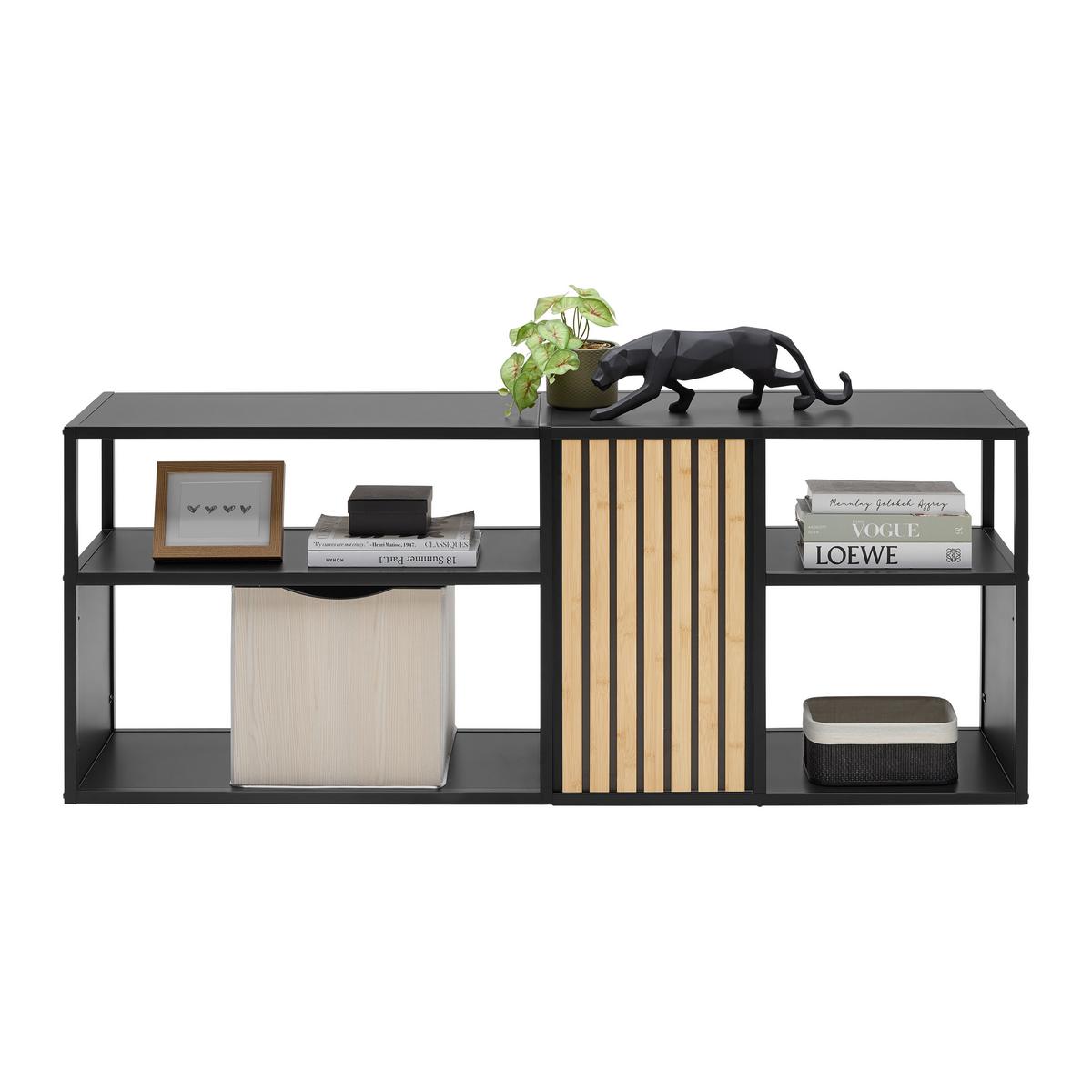 NÍZKA KOMODA PANELO -EXKLUSIV- - čierna/prírodná farba, Modern, kov/kompozitné drevo (150/60/35cm) - Mömax