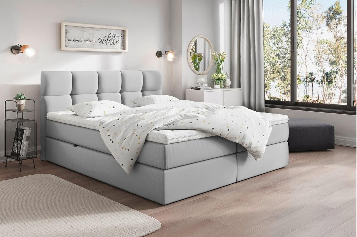 Boxbett Mit Topper 160x200 Lorie - Hellgrau/Schwarz, LIFESTYLE, Holz/Holzwerkstoff (160/200cm) - Livetastic