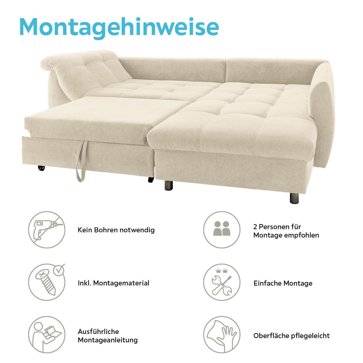 Ecksofa Mit Schlaffunktion Agira Beige 250x190cm - Chromfarben/Beige, Design, Textil (250/190cm) - Livetastic