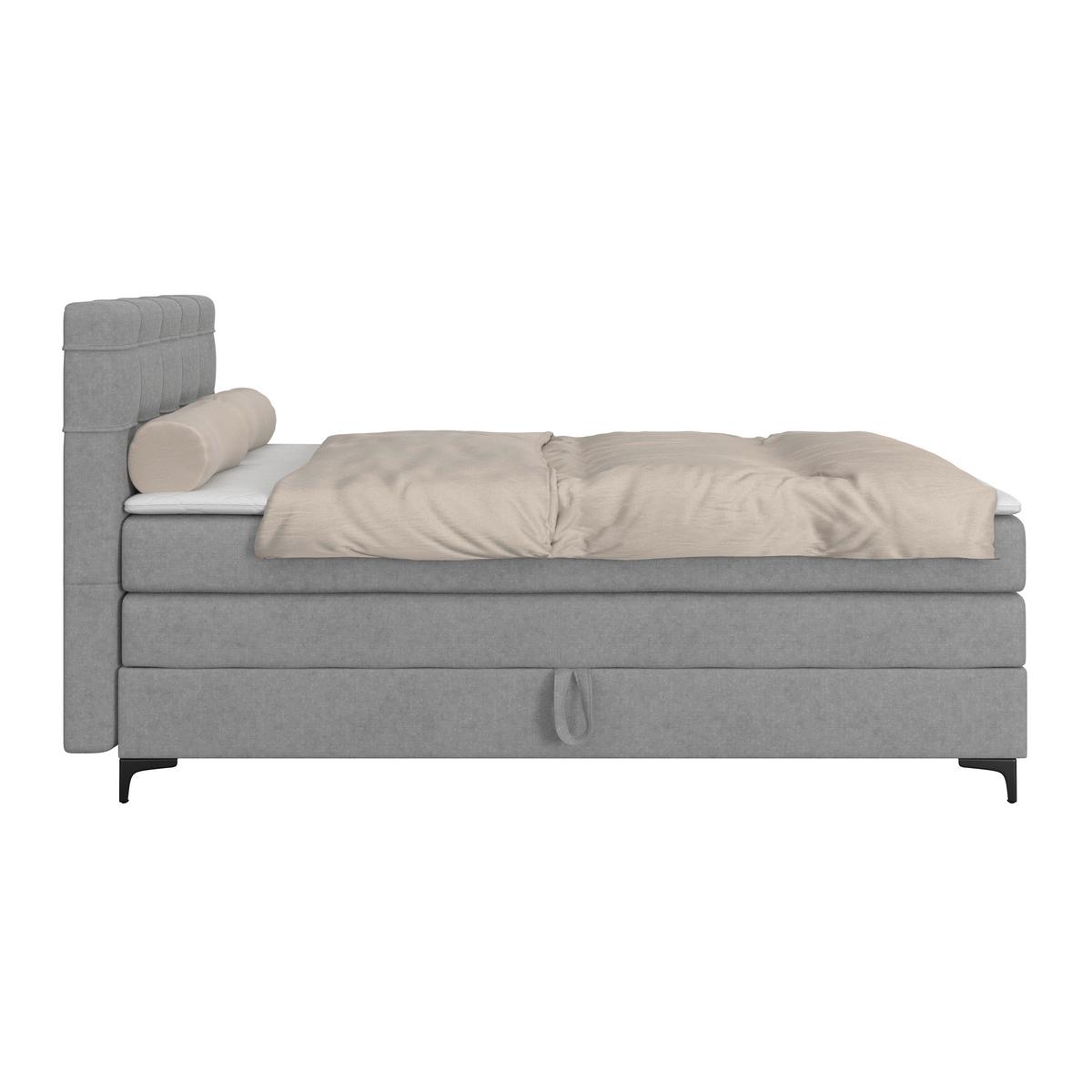 Boxspringbett MITTO Hellgrau 140x200 cm - Hellgrau/Schwarz, KONVENTIONELL, Textil/Metall (140/200cm)