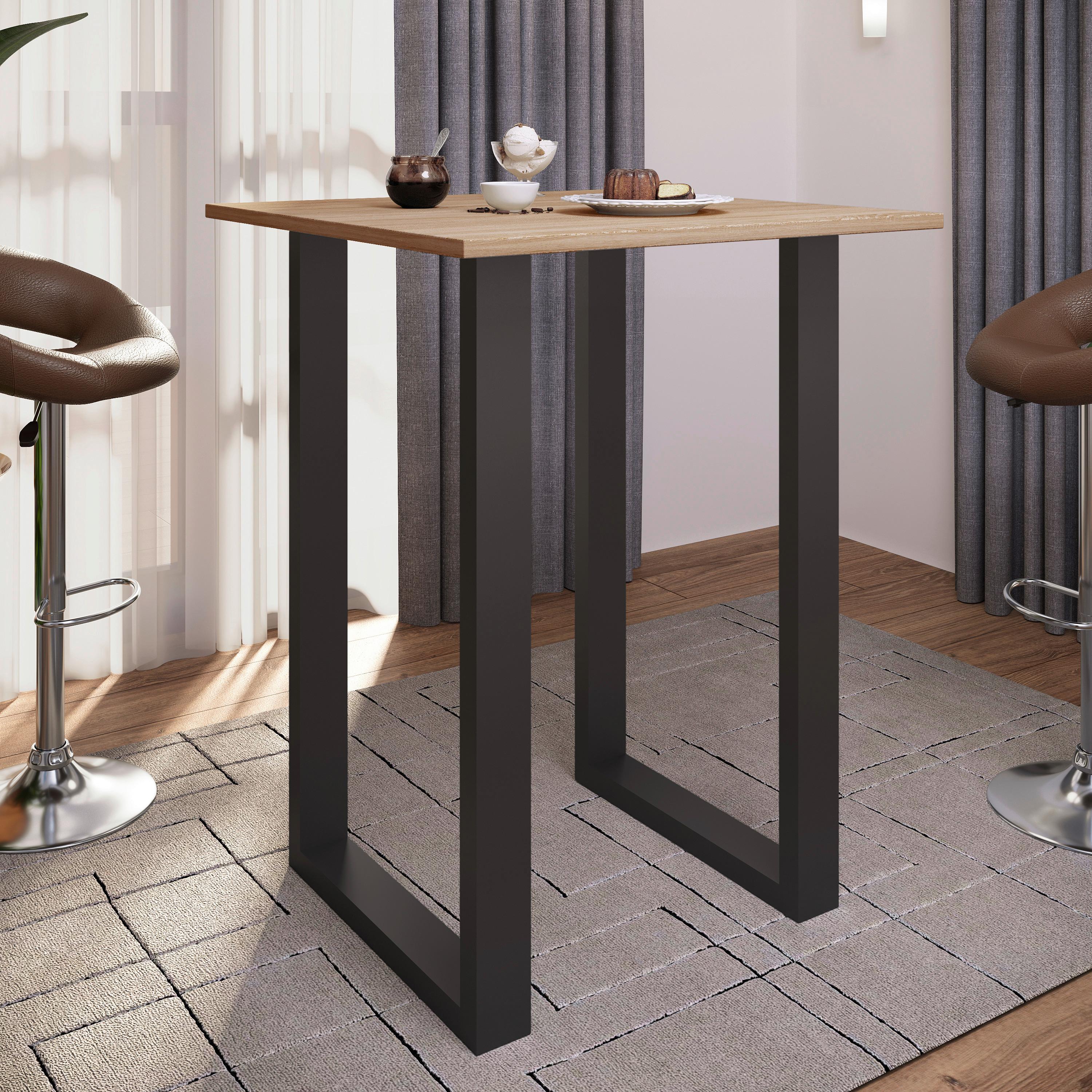Bartisch Xona B 80x80 - Silberfarben/Schwarz, KONVENTIONELL, Holzwerkstoff/Metall (80/102/80cm)
