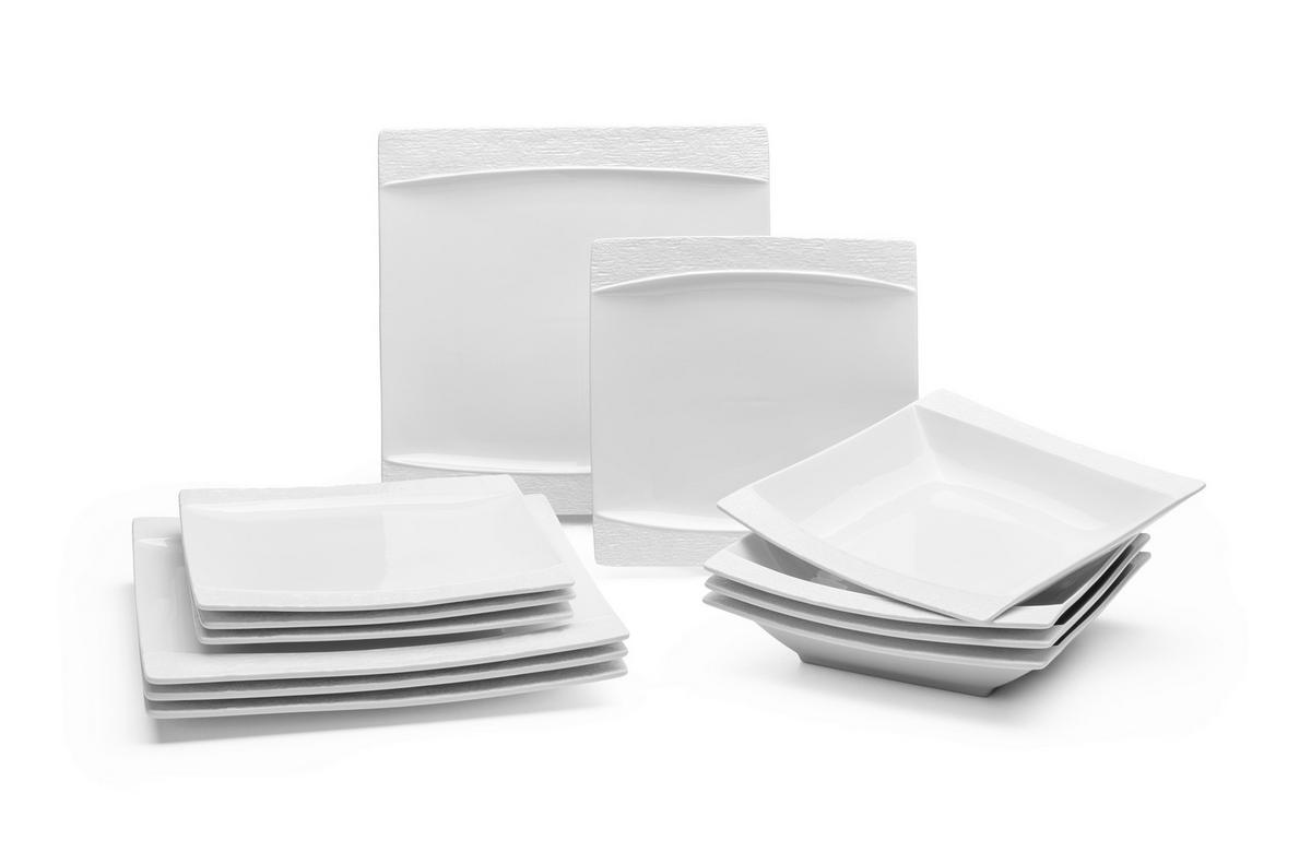 Jedálenský servis RUKI, 12- dielny - biela, Modern, keramika (26.2/26/2.1cm) - Modern Living
