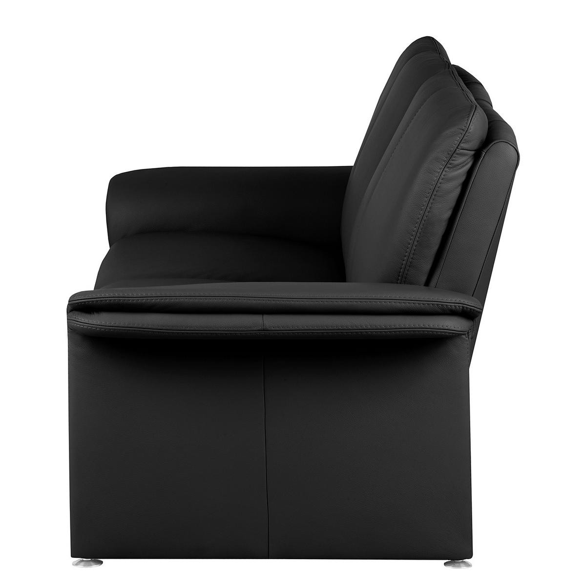 2-Sitzer-Sofa Comodo Echtleder Schwarz B: 164 cm - Silberfarben/Schwarz, Design, Leder (164/90/88cm) - Livetastic