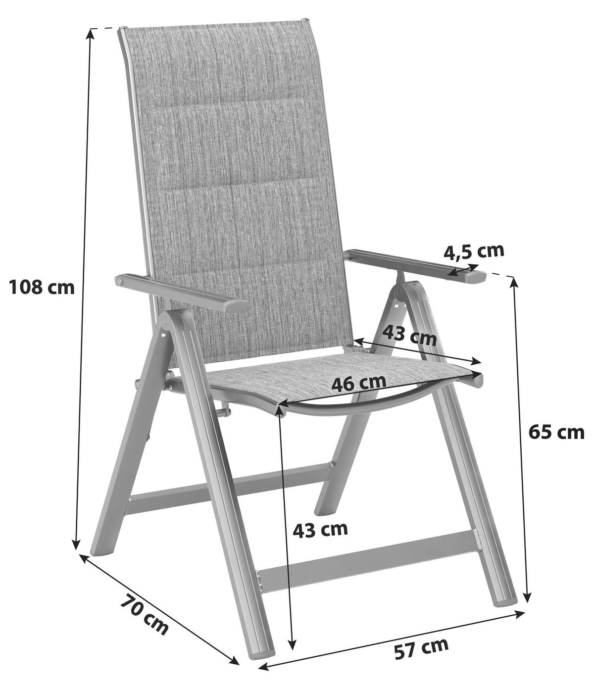 Gartensessel klappbar Verena Aluminium, Webstoff - Dunkelgrau, MODERN, Textil/Metall (57/108/70cm) - Beldano