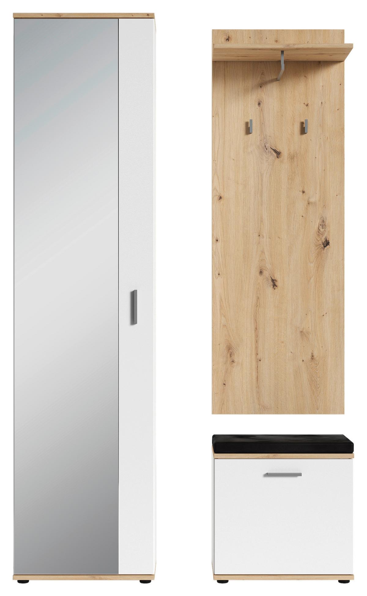 Garderobe Jakob 4-teilig Eiche Artisan/weiß B: 49 Cm - Weiß/Eiche Artisan, Design, Holzwerkstoff (49/196/30cm) - MID.YOU