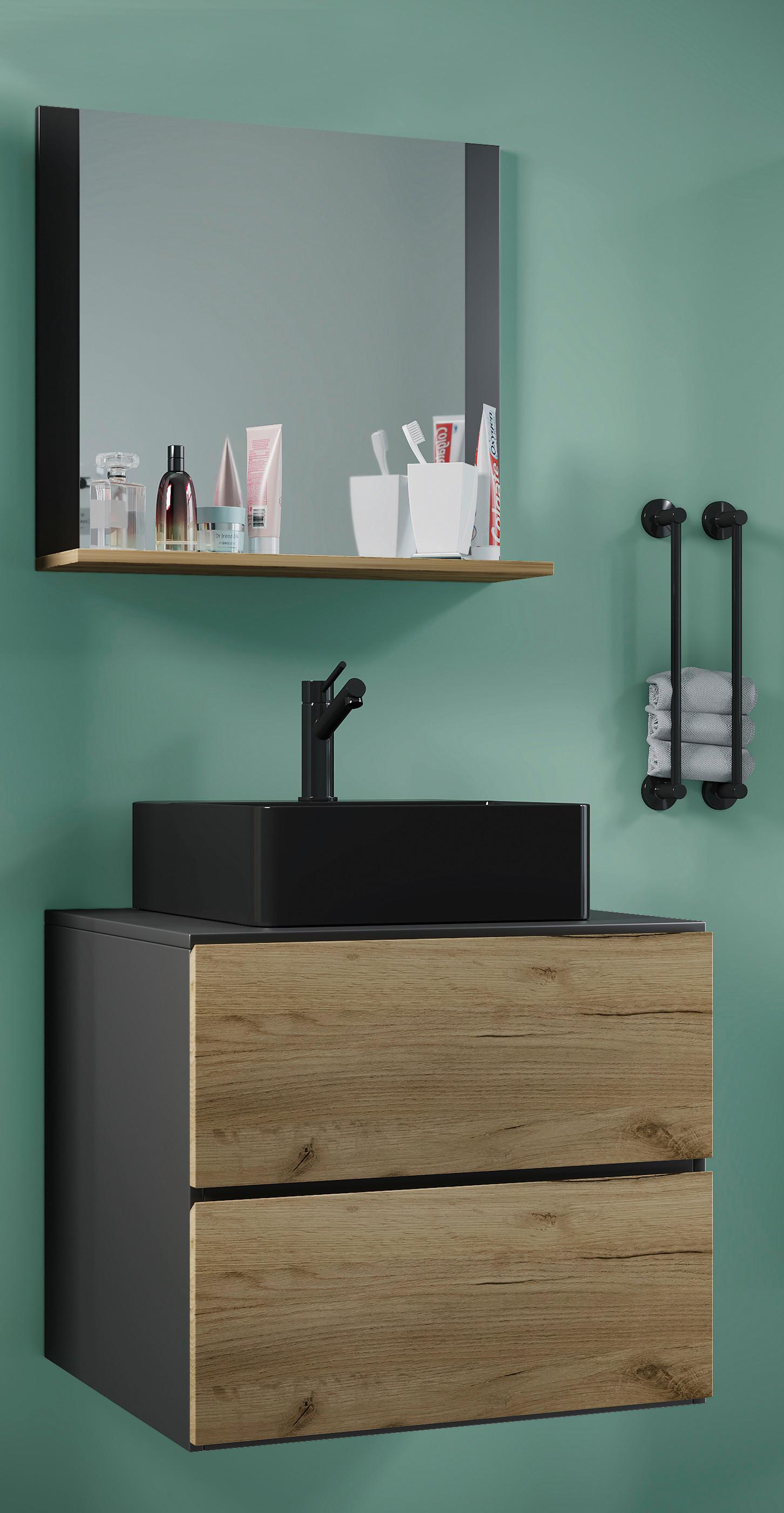 Badezimmer Lendas Bl M - Honigeiche/Anthrazit, MODERN, Glas/Keramik (61cm) - MID.YOU