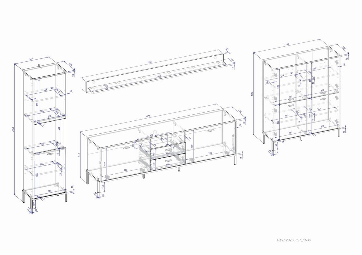 Wohnwand Fredericia Kaschmir/Eichefarben B: 384 cm - Kaschmir/Eichefarben, Design, Holzwerkstoff (384/206/40cm) - MID.YOU