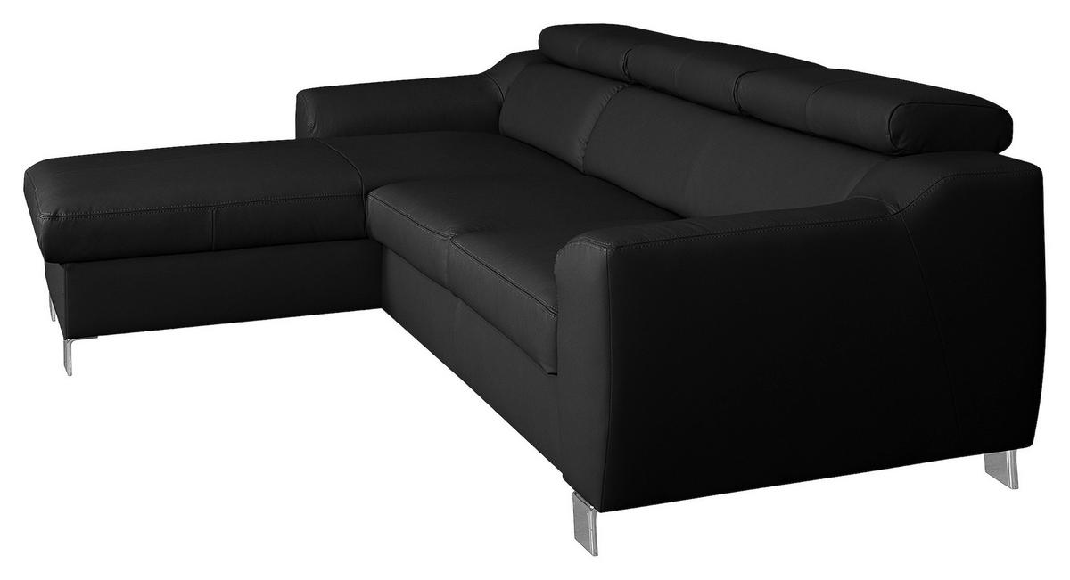 Ecksofa Aspen Mit Bettkasten Lederlook Schwarz 176x242 Cm - Chromfarben/Schwarz, Design, Leder/Textil (176/242cm) - Livetastic