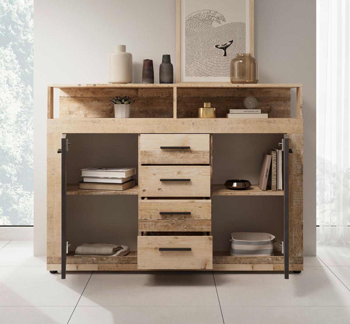 Kommode Lupo Eiche Dekor Anthrazit B: 119 Cm - Eichefarben/Anthrazit, Design, Holzwerkstoff (119/96/32cm) - MID.YOU