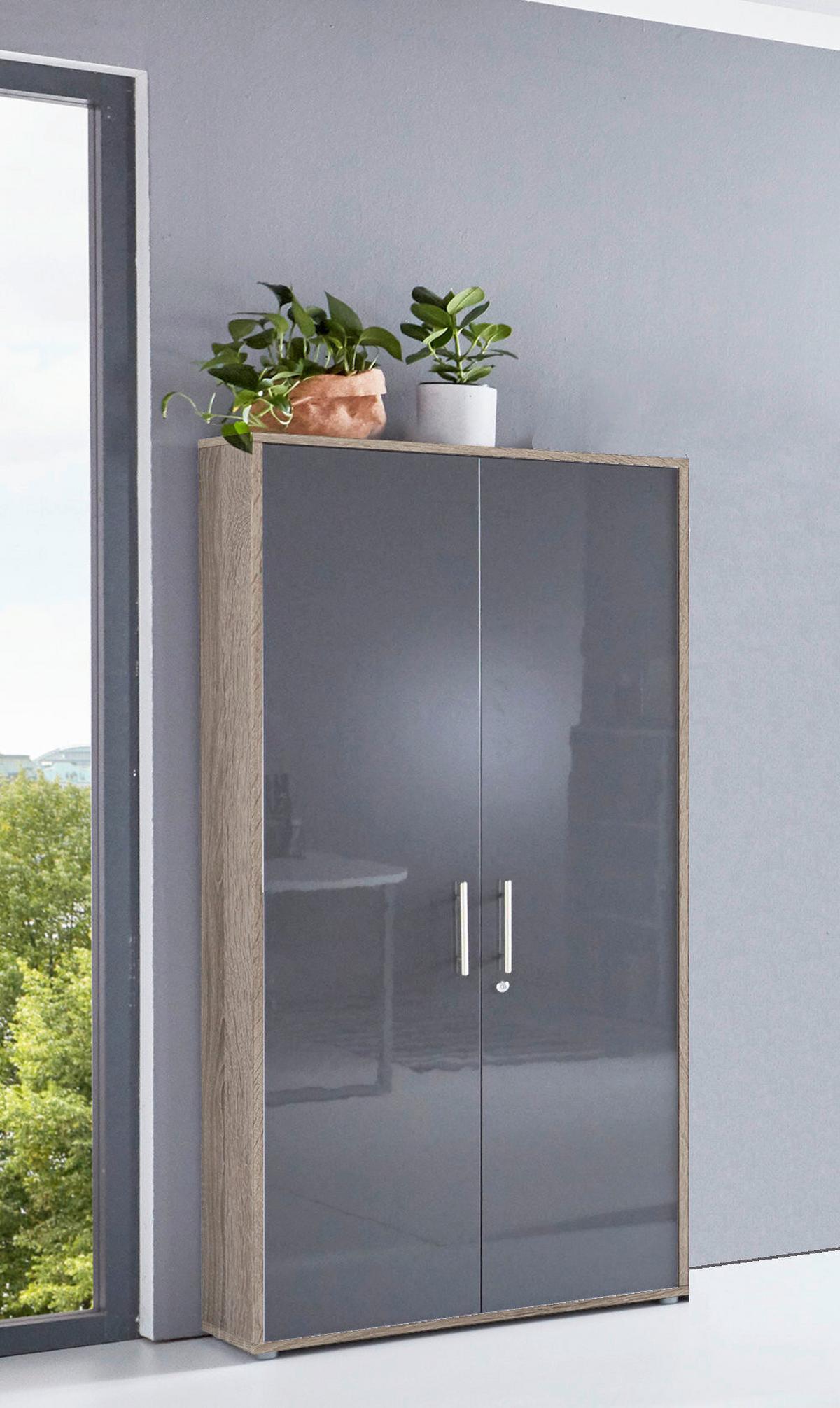 Aktenschrank Office Edition Anthr. Hg/Eiche Dekor B:84,4cm - Anthrazit Hochglanz/Sonoma Eiche, MODERN, Holzwerkstoff (84,4/185,6/33cm) - MID.YOU