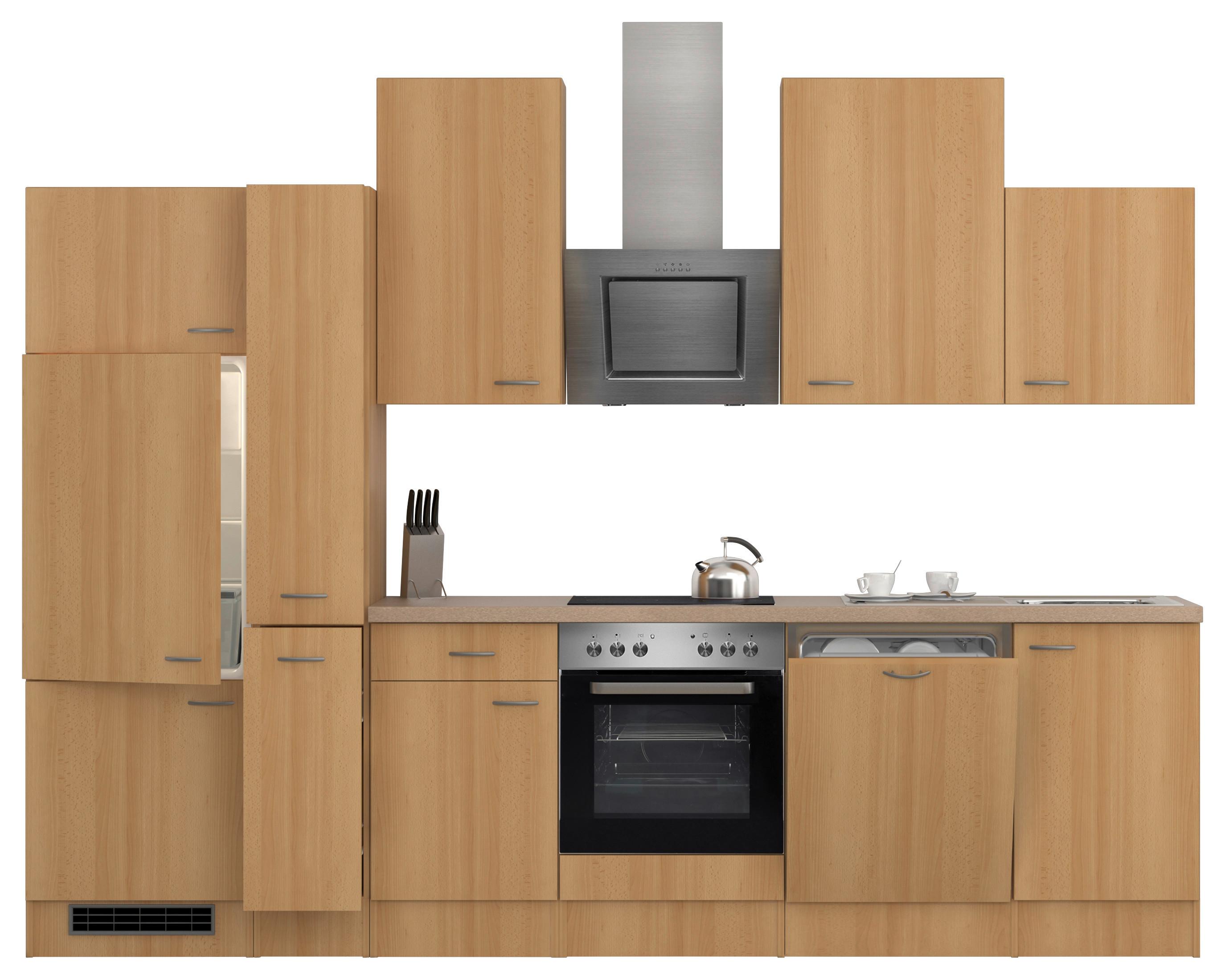 Küchenzeile Nano M. Geräten 310 Cm Buche/creme Dekor - Beige/Buchefarben, MODERN, Holzwerkstoff (310cm) - FlexWell