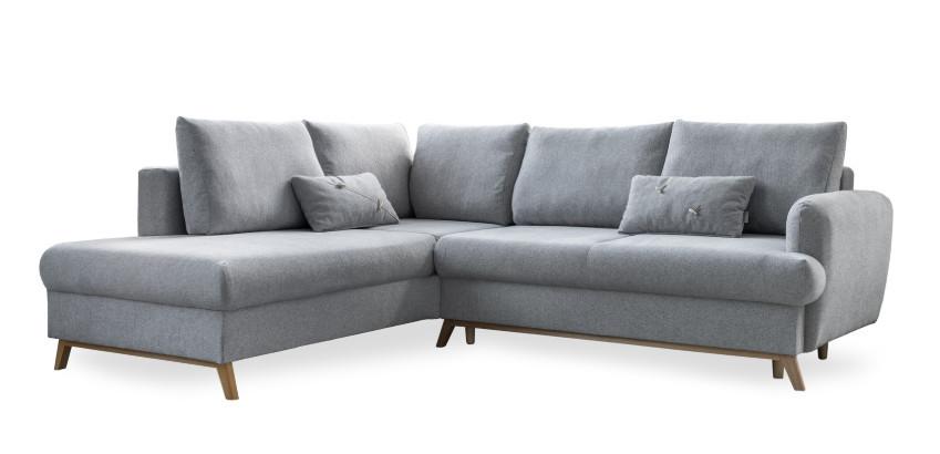 Sedačka LUCILE L, ľavá, sv.sivá, úl.priestor a lôžko - prírodná farba/svetlosivá, drevo/textil (202/242cm)