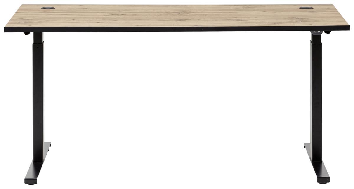 Schreibtisch B 160 H 70-120 cm Serie 2000 Eiche Dekor - Eichefarben/Schwarz, KONVENTIONELL, Holzwerkstoff/Metall (160/70,5-117/75cm) - MID.YOU