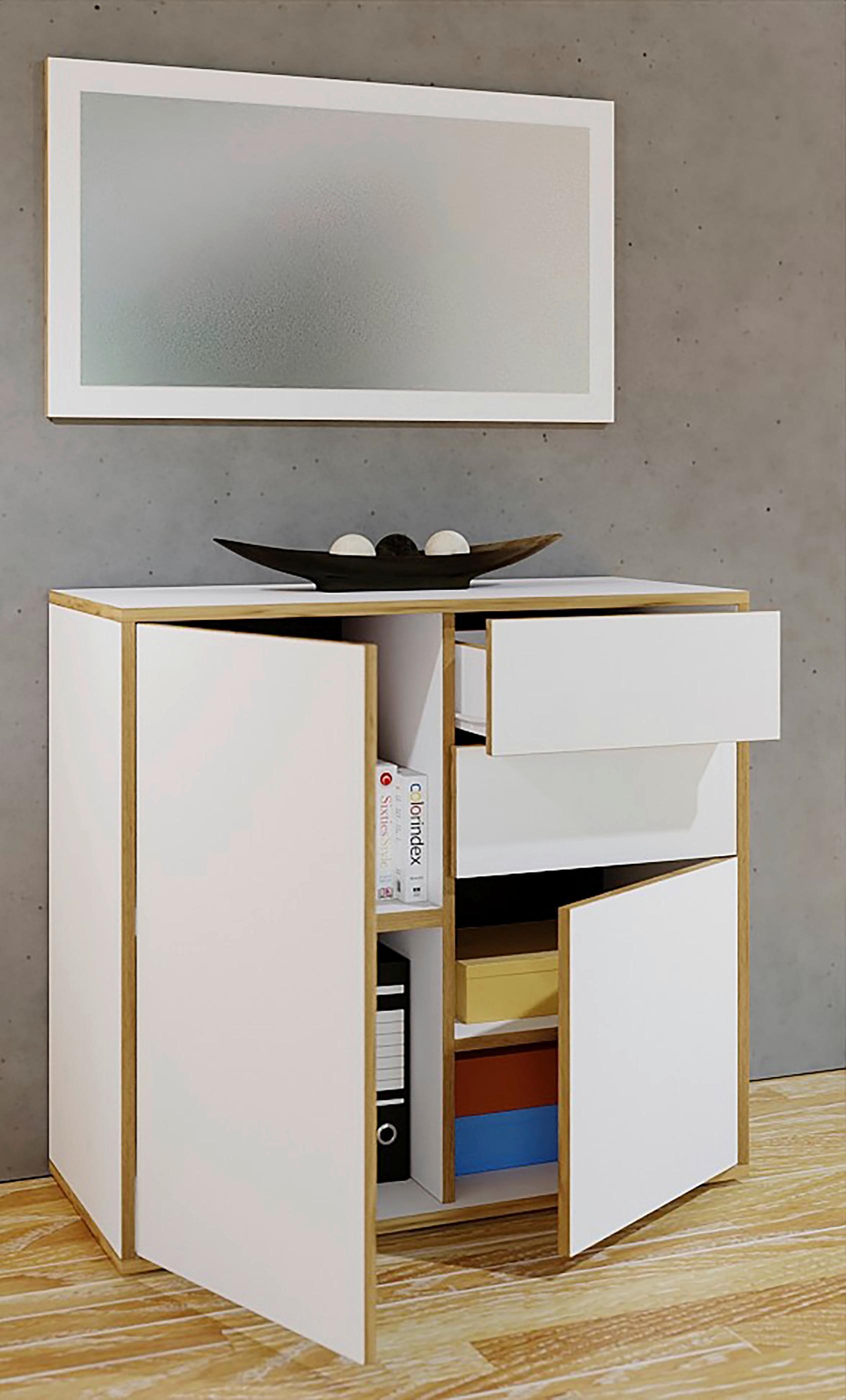 Spiegel Salia Weiß, Eiche Dekor B: 80cm - Honigeiche/Weiß, Design, Glas/Holzwerkstoff (80/45/2cm) - MID.YOU