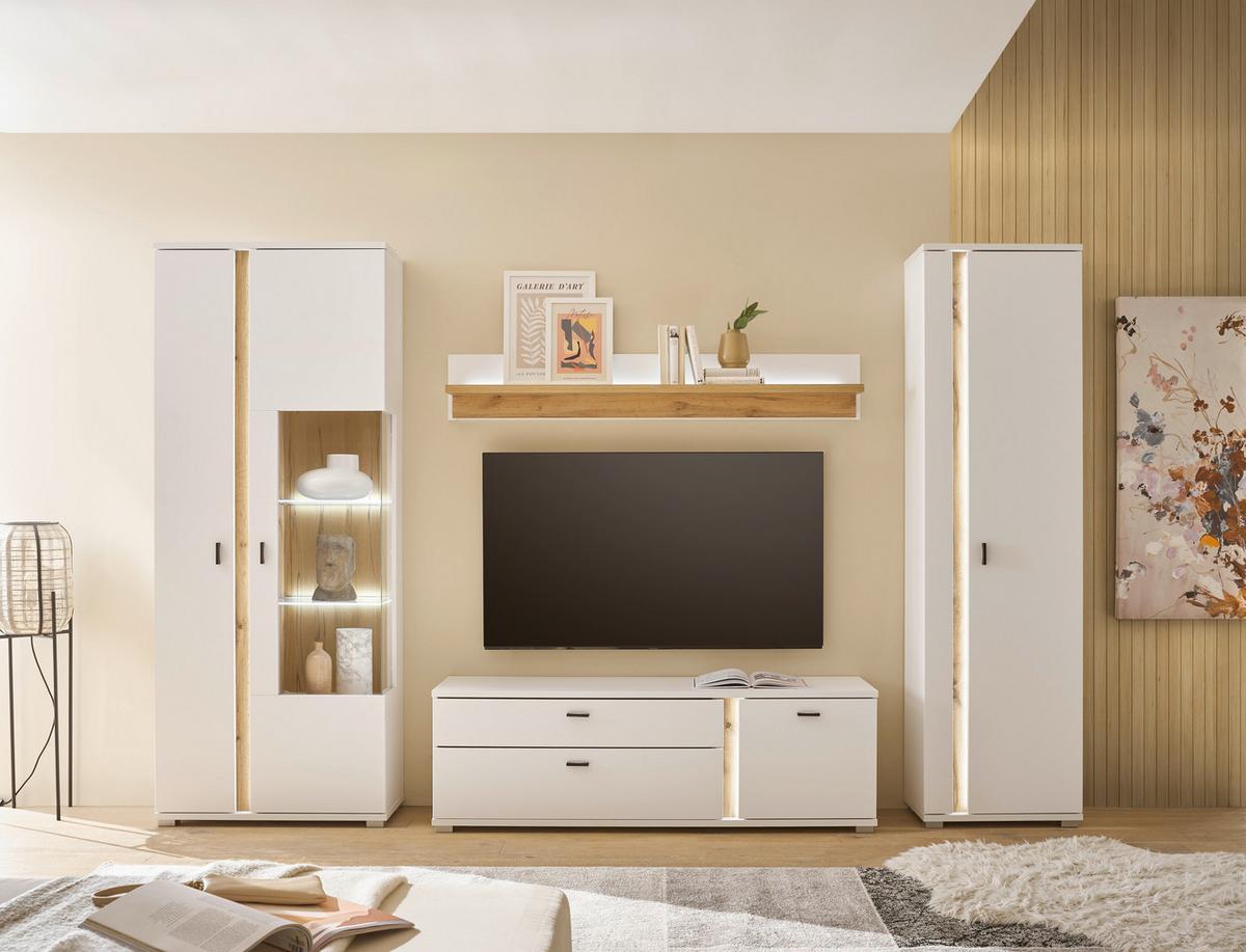 Wandboatf Long Island Weiß/Eiche Dekor B: 150cm - Eiche Wotan/Weiß, Design, Holzwerkstoff (150/20/18cm) - MID.YOU