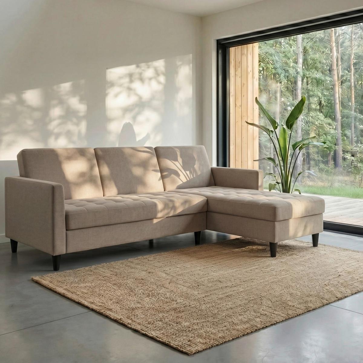 Ecksofa Palermo Cappuccino, mit Stauraum - Schwarz/Cappuccino, Basics, Textil (213/154cm) - Livetastic