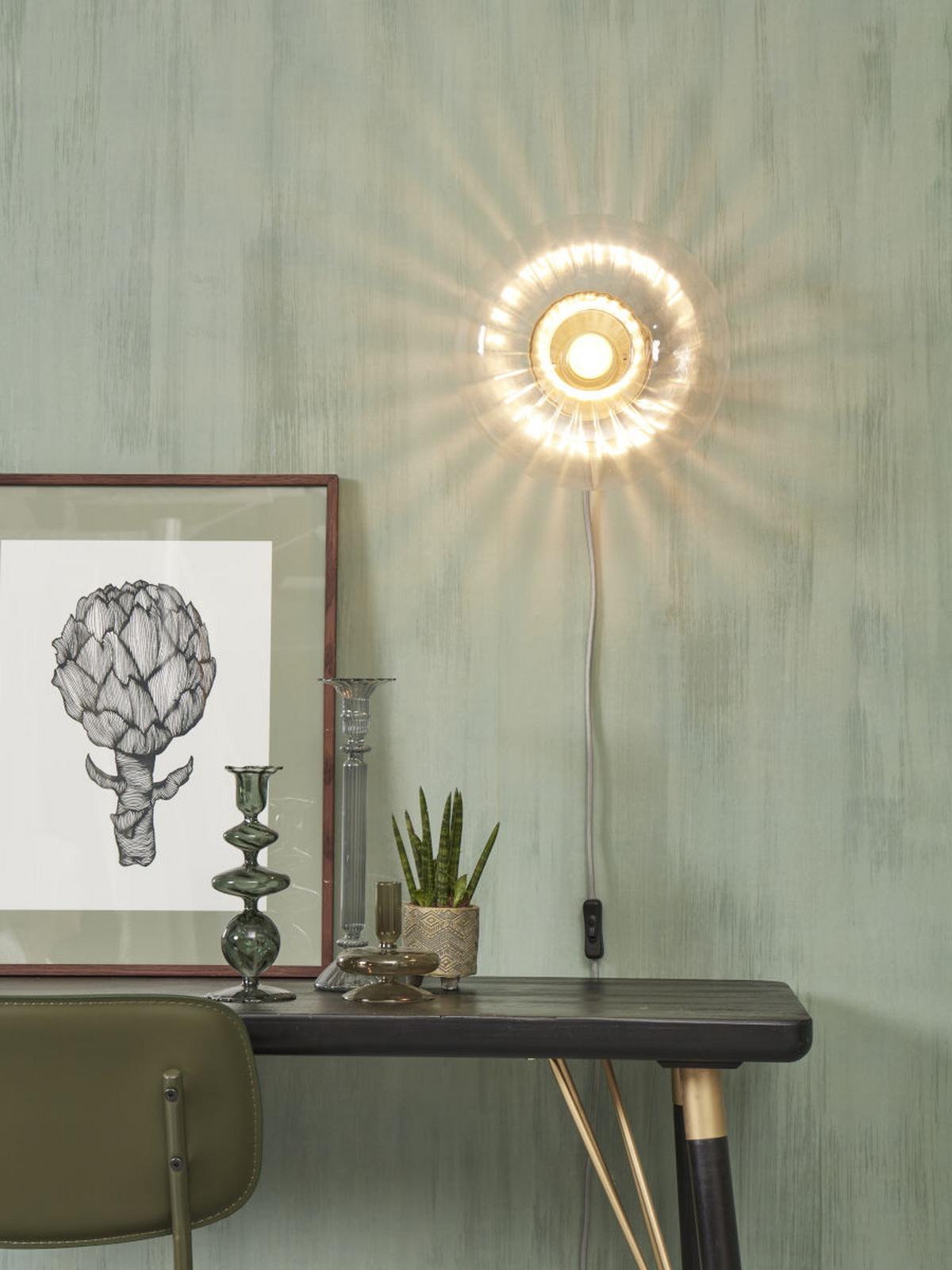 Wandleuchte Brussels 1-Flammig mit Schalter - Transparent/Goldfarben, Basics, Glas/Metall (28cm) - It's about Romi