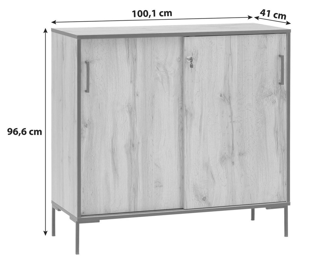 Kommode B: 100,1 cm Serie 2000, Eiche Dekor - Eichefarben/Schwarz, KONVENTIONELL, Holzwerkstoff (100,1/96,6/41cm) - MID.YOU