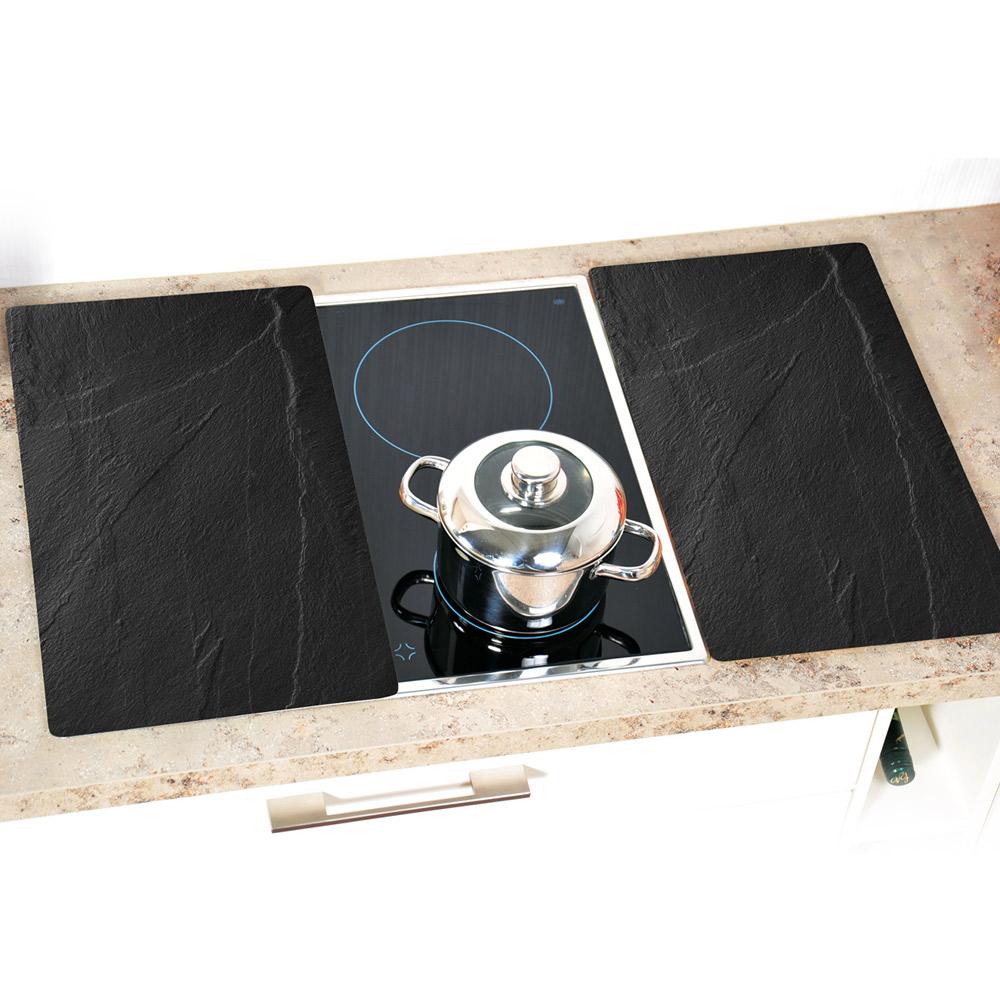Herdabdeckplatte Schwarz Esg-Glas 52x30 cm 2er-Set - Schwarz, Basics, Glas (52/30/0,80cm) - Kesper