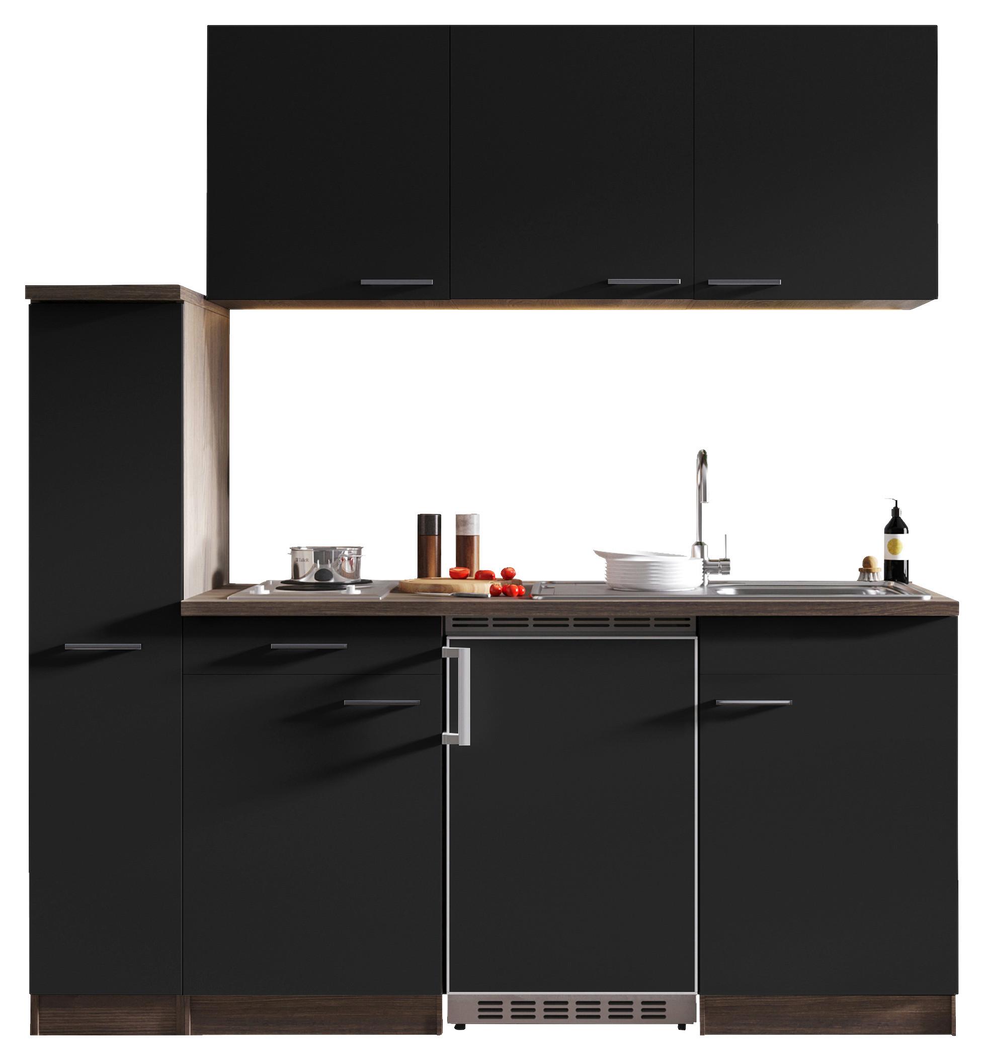 Küchenblock Oliver Singleküche 180 cm - Eichefarben/Schwarz, Basics, Holzwerkstoff (180cm) - Respekta