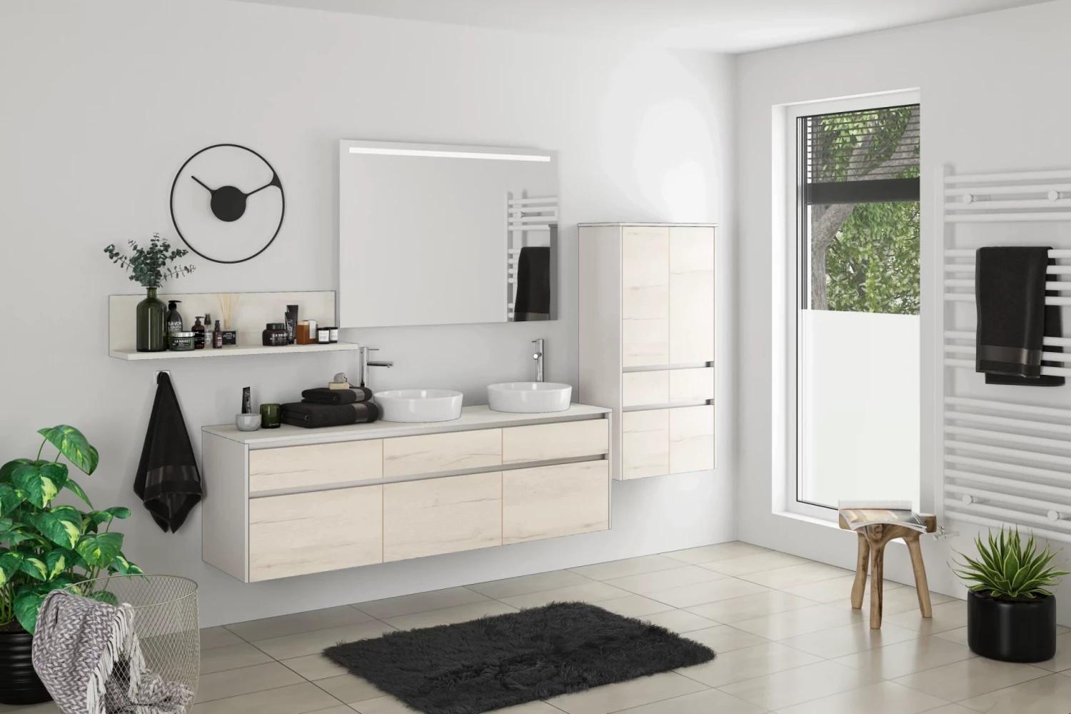 Badmöbel-Set 5-Tlg. Singapur B: ca. 300 cm Grau/Eiche Dekor - Eichefarben/Grau, Holzwerkstoff (300cm) - Vertico