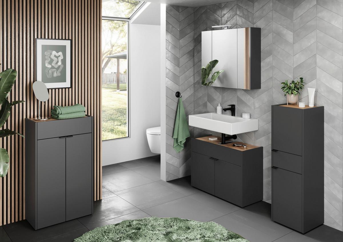 Badezimmer Forano Graphitfarben/eichefarben - Eichefarben/Schwarz, MODERN, Holzwerkstoff (200cm) - Germania