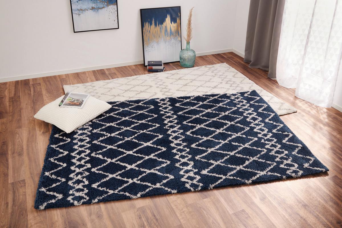 Hochflor Teppich Weiß/Blau Jenson 160x230 cm - Blau/Weiß, Basics, Textil (160/230cm) - James Wood