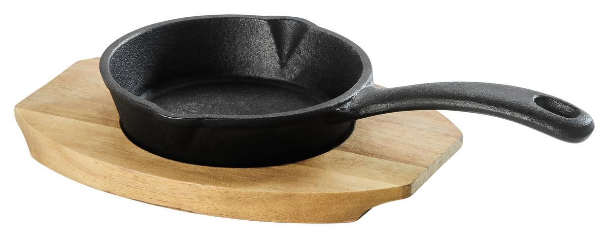 Pánev servírovací Gourmet - černá/přírodní barvy, Konvenční, kov/dřevo (22,5/14/4,5cm) - Mömax