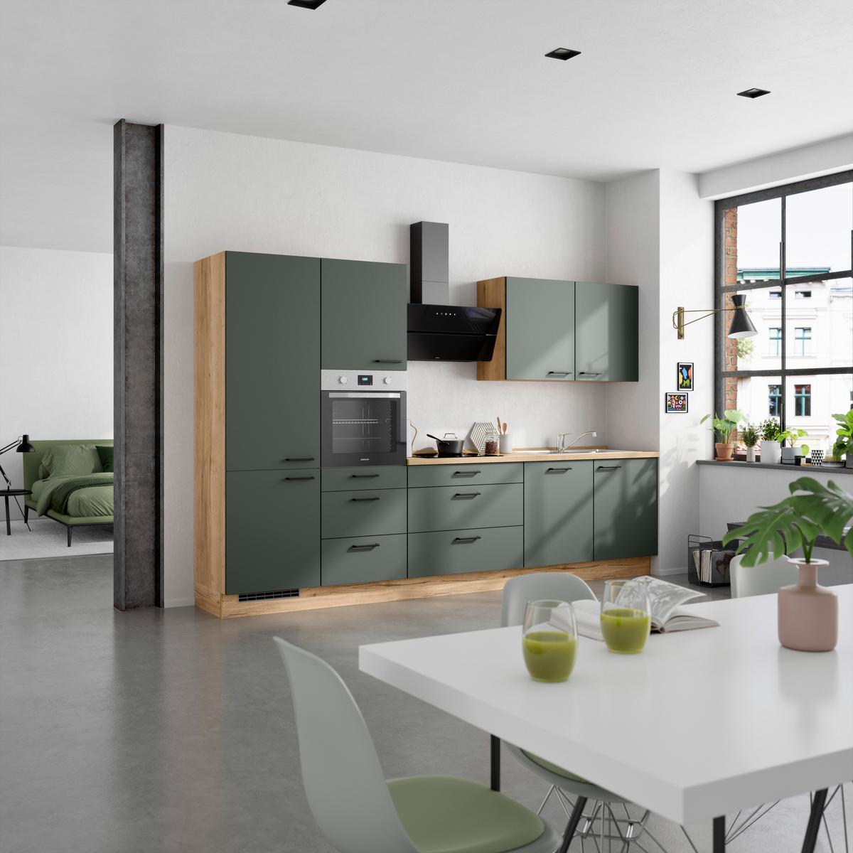 Küchenleerblock Easytouch High-Line, H8 Links - Dunkelgrün/Eichefarben, MODERN, Holzwerkstoff (330cm) - Nobilia