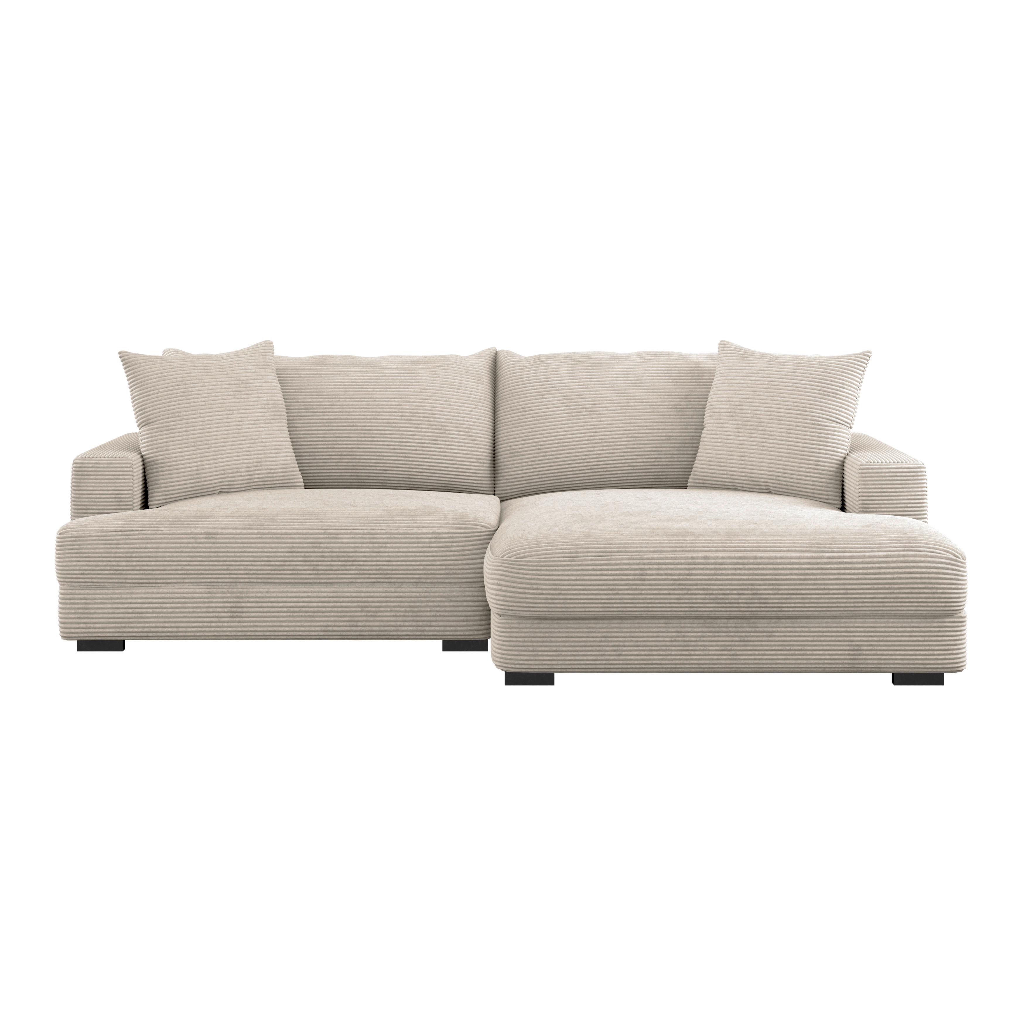 Ecksofa Pelle mit Kissen Beige Cord 265x180 cm - Beige/Schwarz, MODERN, Textil (265/180cm)