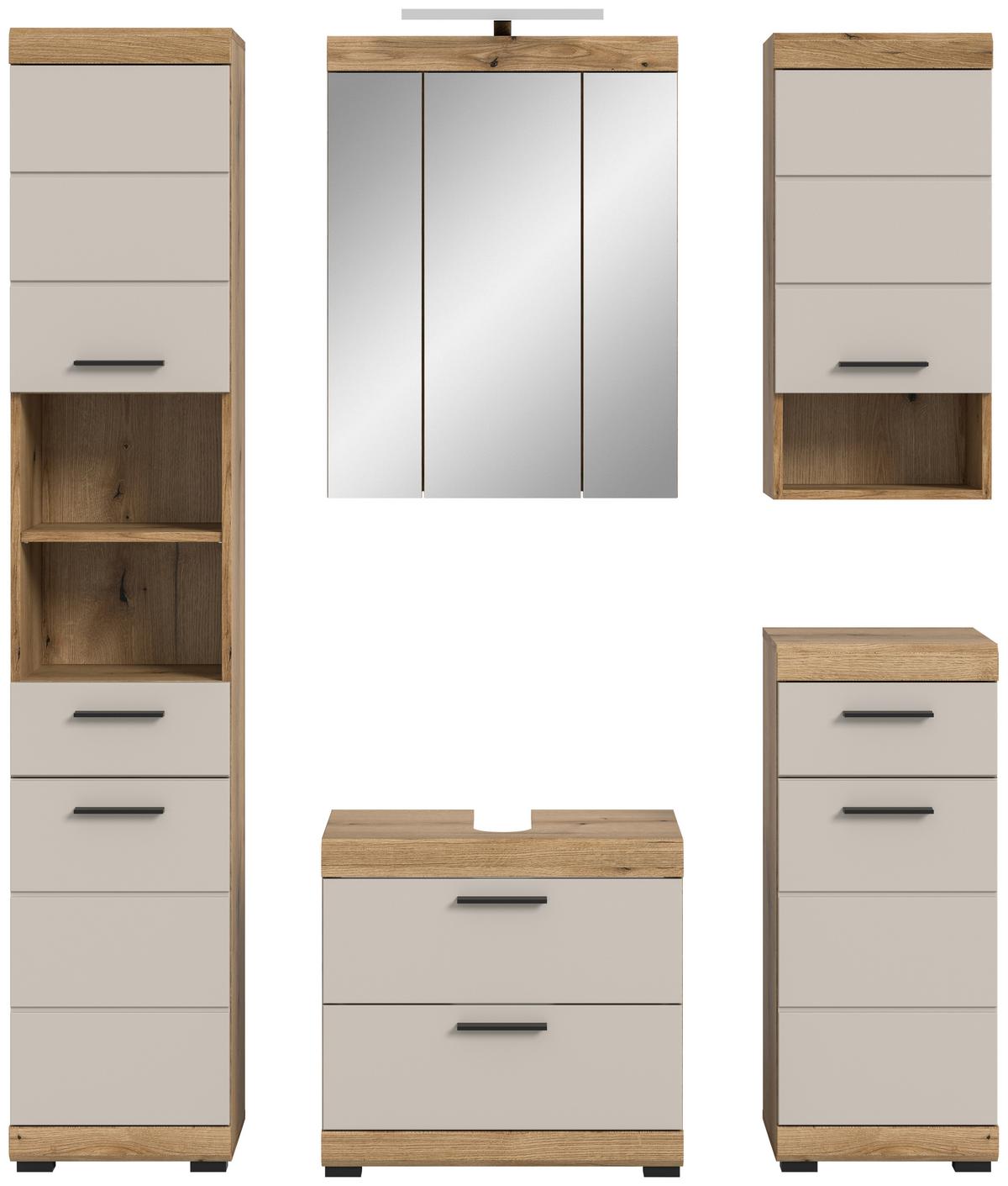 Badezimmer Scout Kaschmir/Naturfarben B: 134 cm - Kaschmir/Schwarz, MODERN, Glas/Holzwerkstoff (134cm) - MID.YOU