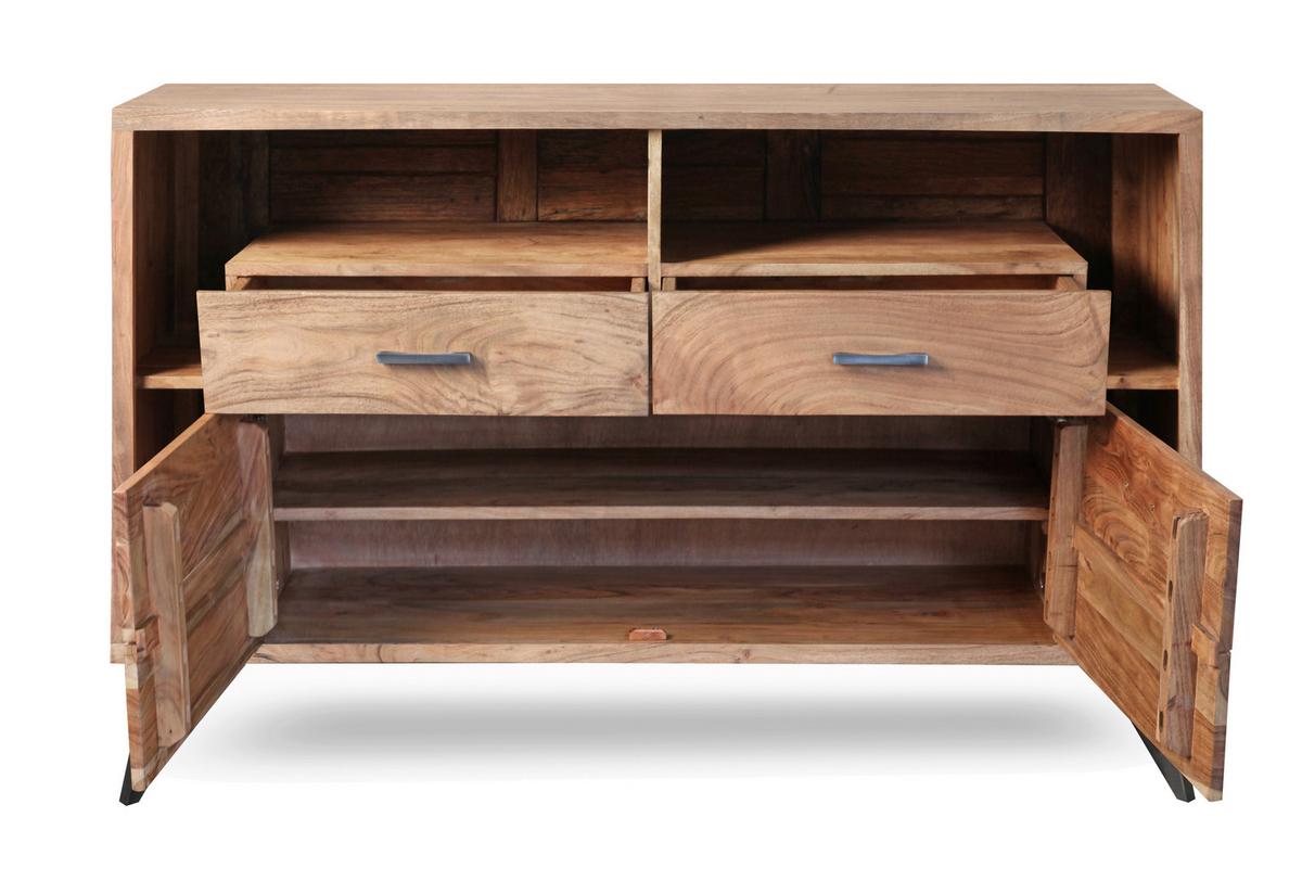 Kommode Indira Akazie Massiv, B: 145 cm - Schwarz/Akaziefarben, ROMANTIK / LANDHAUS, Holz (145/94/40cm)