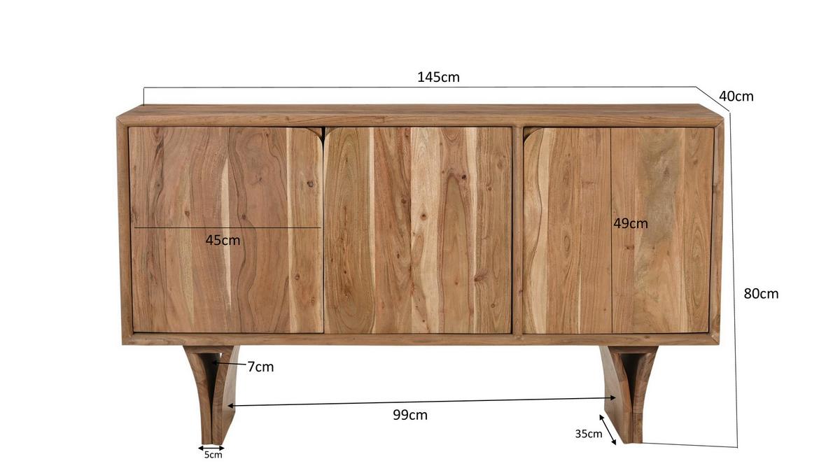 Sideboard Akazie B: 145cm - Naturfarben, Design, Holz (145/80/71cm) - MID.YOU