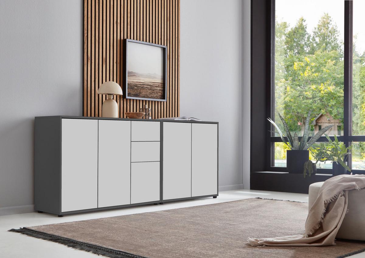 Sideboard Mailand Anthrazit/weiß B: 184,5cm - Anthrazit/Schwarz, MODERN, Holzwerkstoff (184,5/73/33cm) - MID.YOU