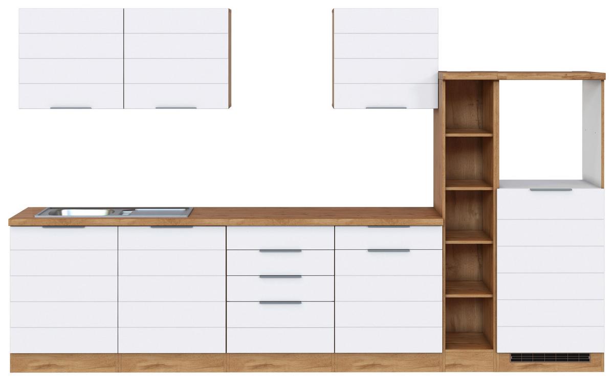Küchenzeile Florenz ohne Geräte 330 cm Weiß/Eichef. - Eiche Wotan/Weiß, Design, Holzwerkstoff (330cm) - Held