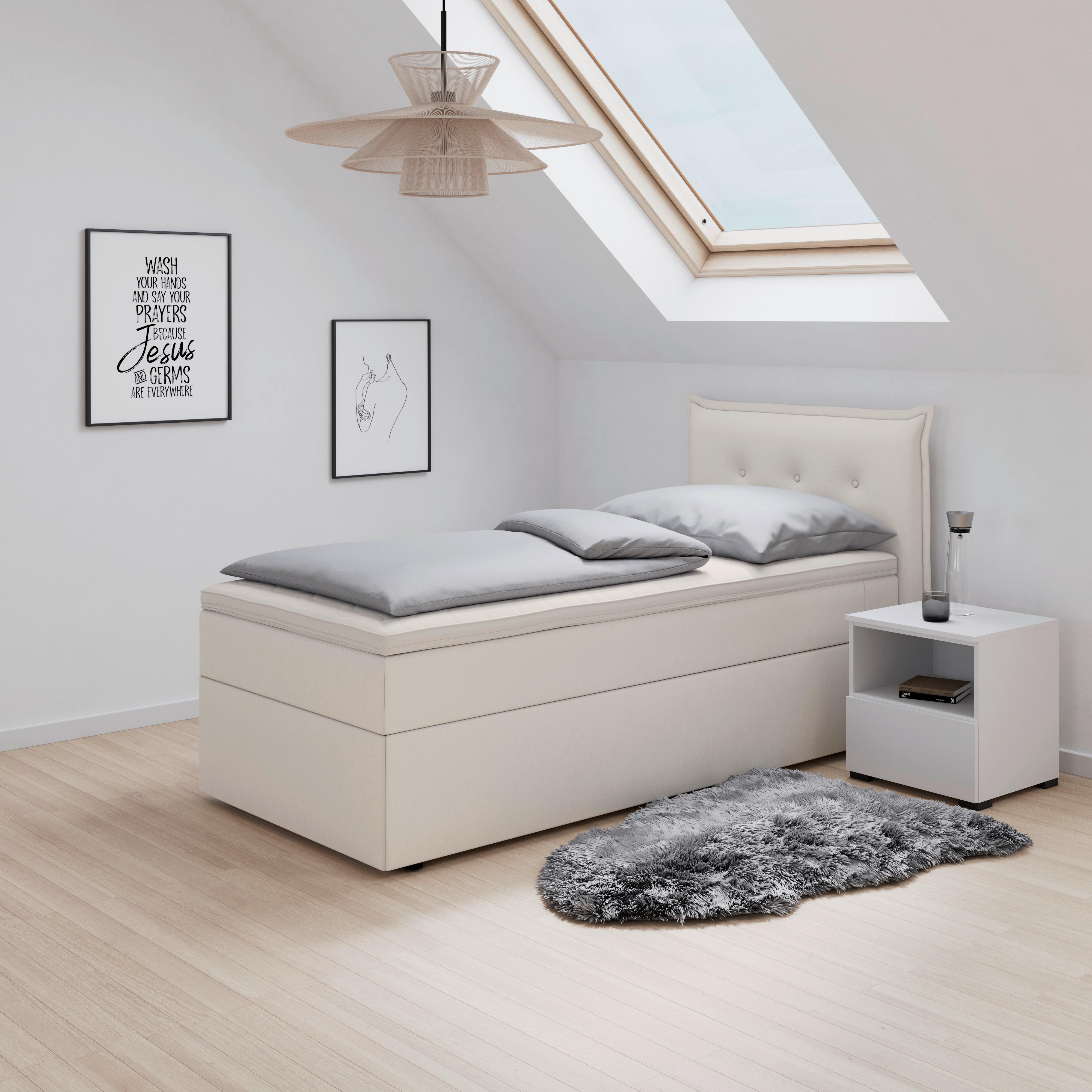 Boxspringová posteľ POLO 90x200, krémová - čierna/krémová, Modern, drevo/textil (90/200cm) - Bessagi Home