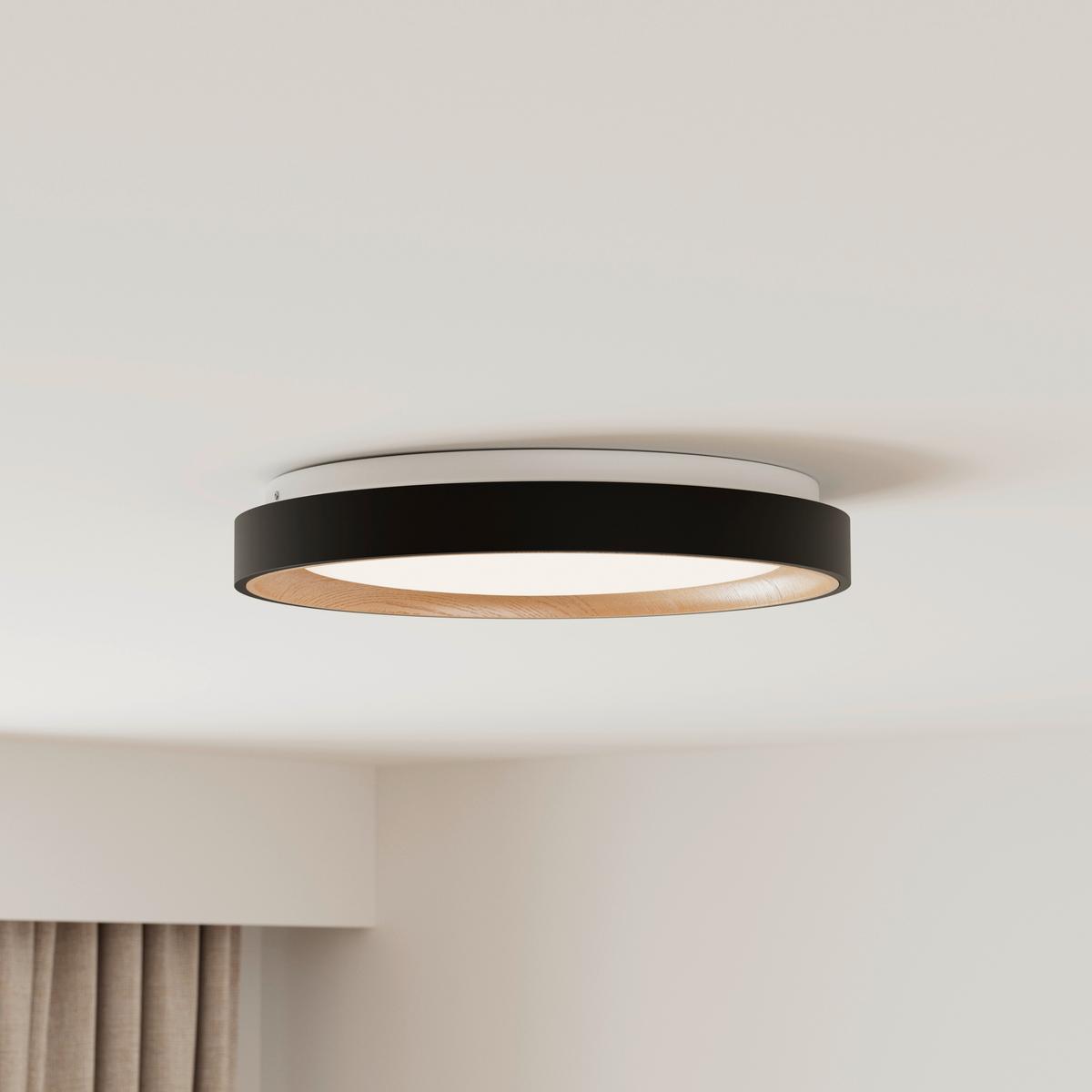 LED-DECKENLEUCHTE CATHERINE - Eichefarben/Schwarz, Basics, Kunststoff/Metall (40/6cm) - Luca Bessoni