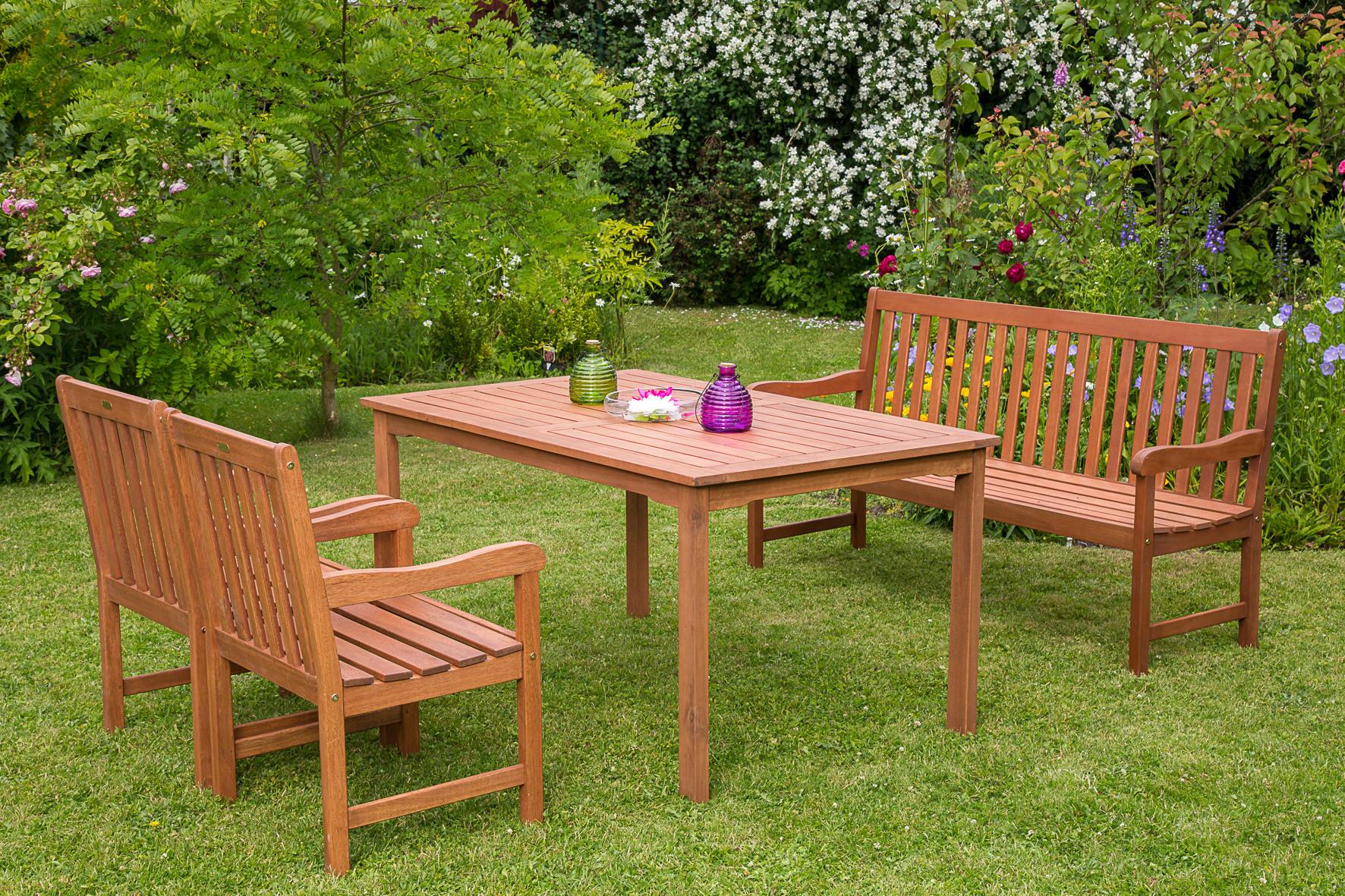 Gartenbank Echtholz 3-Sitzer Santos mit Rückenlehne - Naturfarben, Basics, Holz (157/89/58cm) - Gardenson