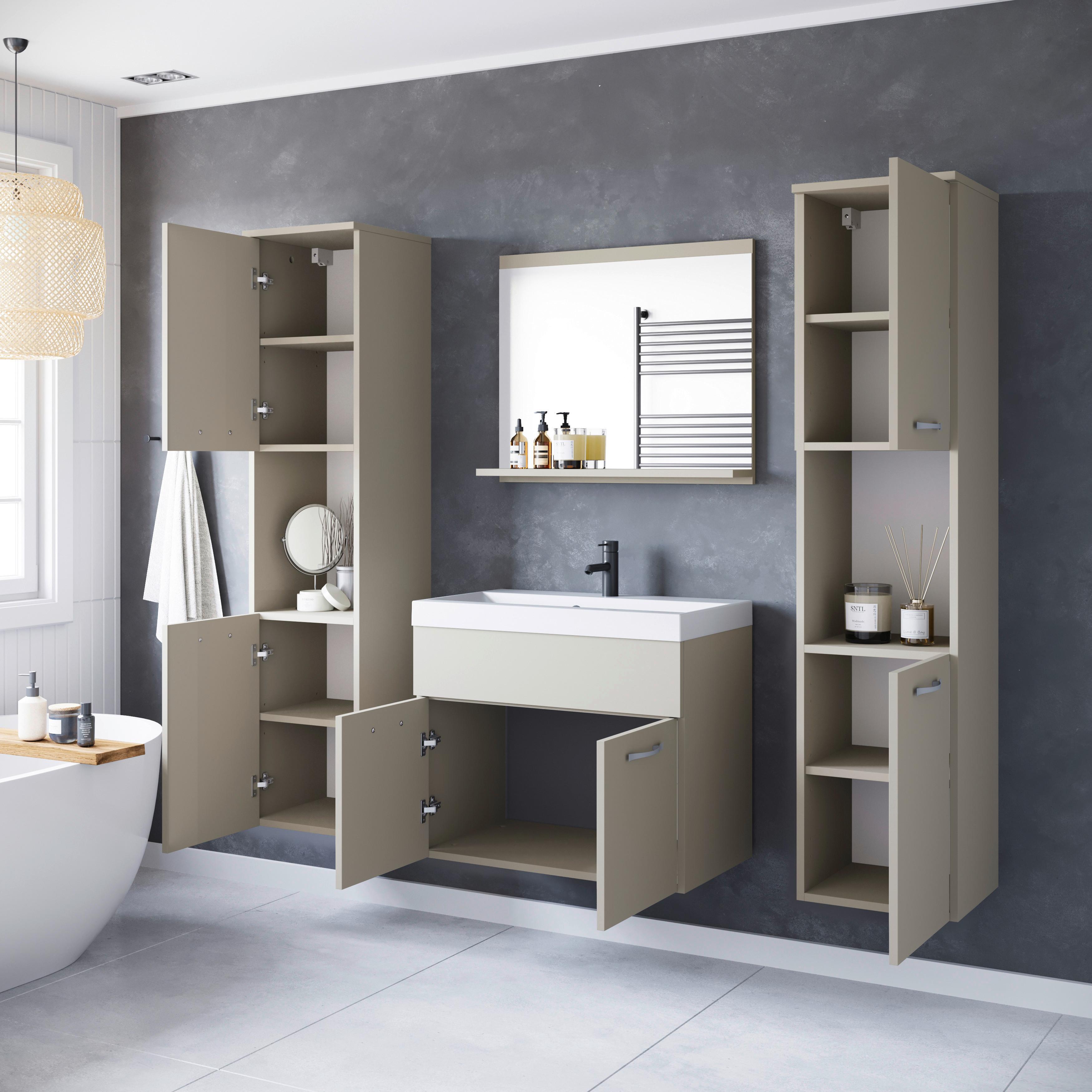 Badmöbel-Set 5-Tlg. Montreal Beige/Kaschmir B: 120,4 cm - Kaschmir/Beige, LIFESTYLE, Keramik/Holzwerkstoff (120,4/132,8/35cm) - P & B