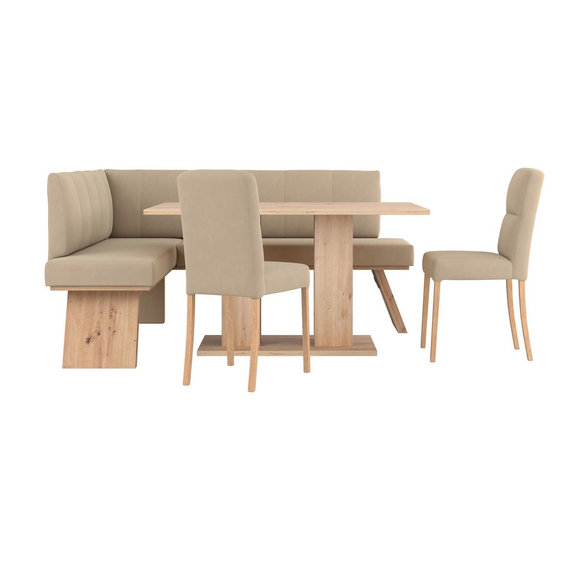 Eckbank Emma Ii Webstoff Beige, B: 150 Cm - Eichefarben/Beige, KONVENTIONELL, Holzwerkstoff/Textil (150/185cm)