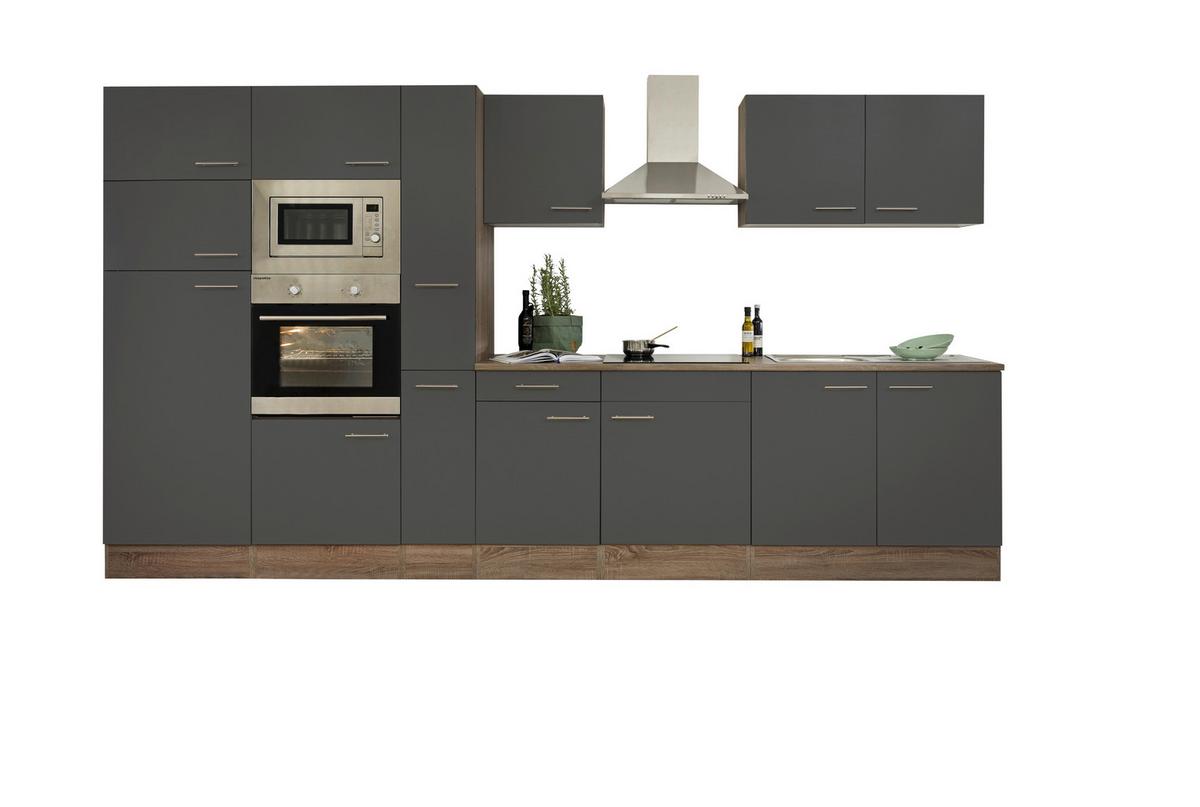 Küchenzeile Mit Geräten B: 360 Cm Grau/eiche Dekor - Eichefarben/Grau, Design, Holzwerkstoff (360cm) - Respekta