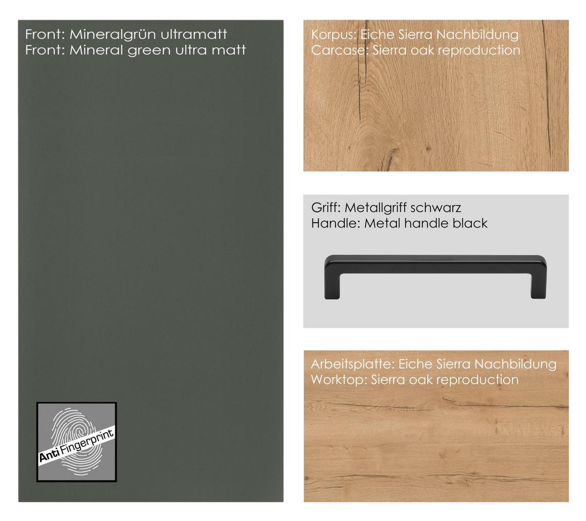 Küchenleerblock Easytouch Low-Line, L9 Links - Dunkelgrün/Eichefarben, MODERN, Holzwerkstoff (240cm) - Nobilia
