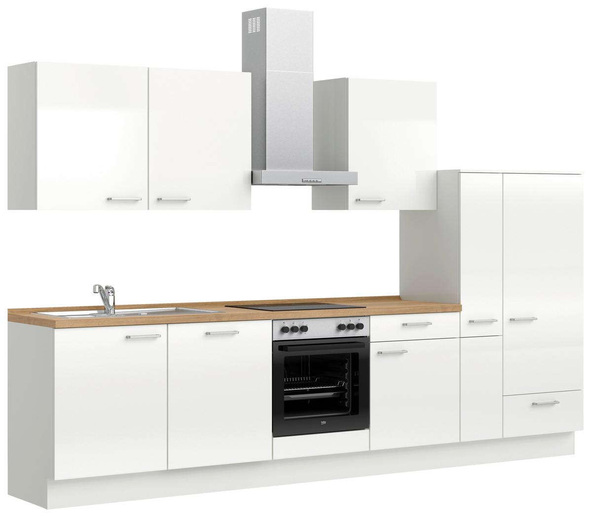 Kuchyňská linka 330 cm, alpská bílá vysoký lesk - barvy dubu/vysoce lesklá bílá, Moderní, kov/kompozitní dřevo (330cm) - Nobilia