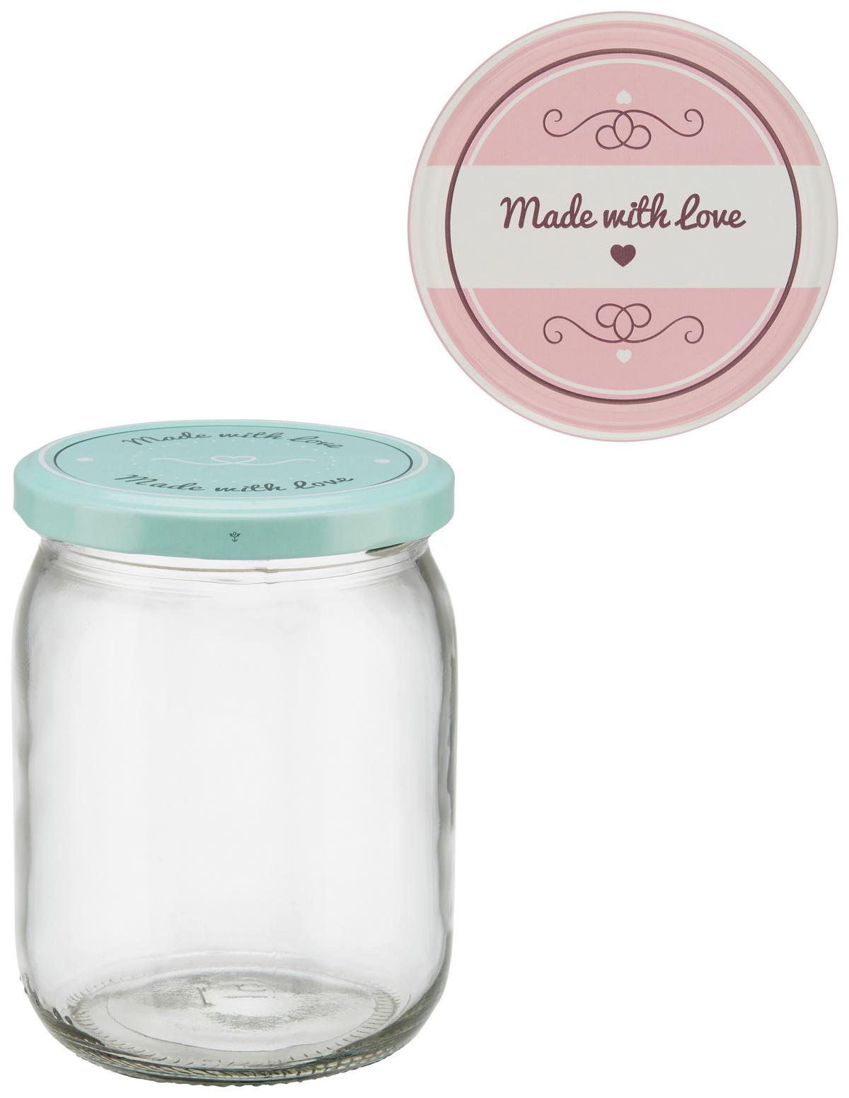 ZAVAŘOVACÍ SKLENICE ROSIE - 540ML - růžová/mátově zelená, kov/plast (540ml)
