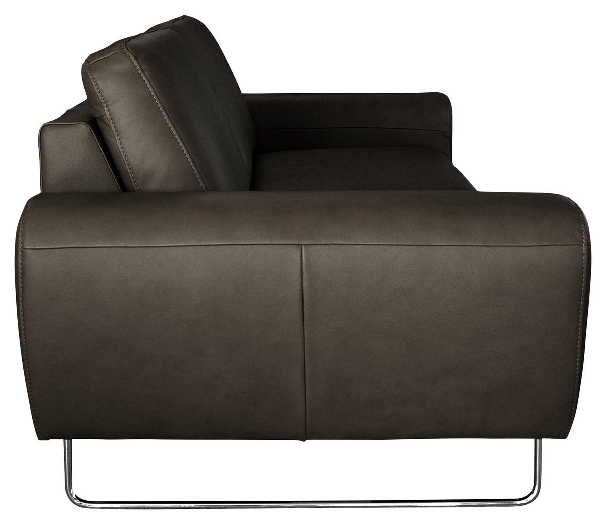 3-Sitzer-Sofa Spring Schwarz Chrom B: 207 cm - Chromfarben/Schwarz, Design, Leder (207/85/92cm) - Livetastic