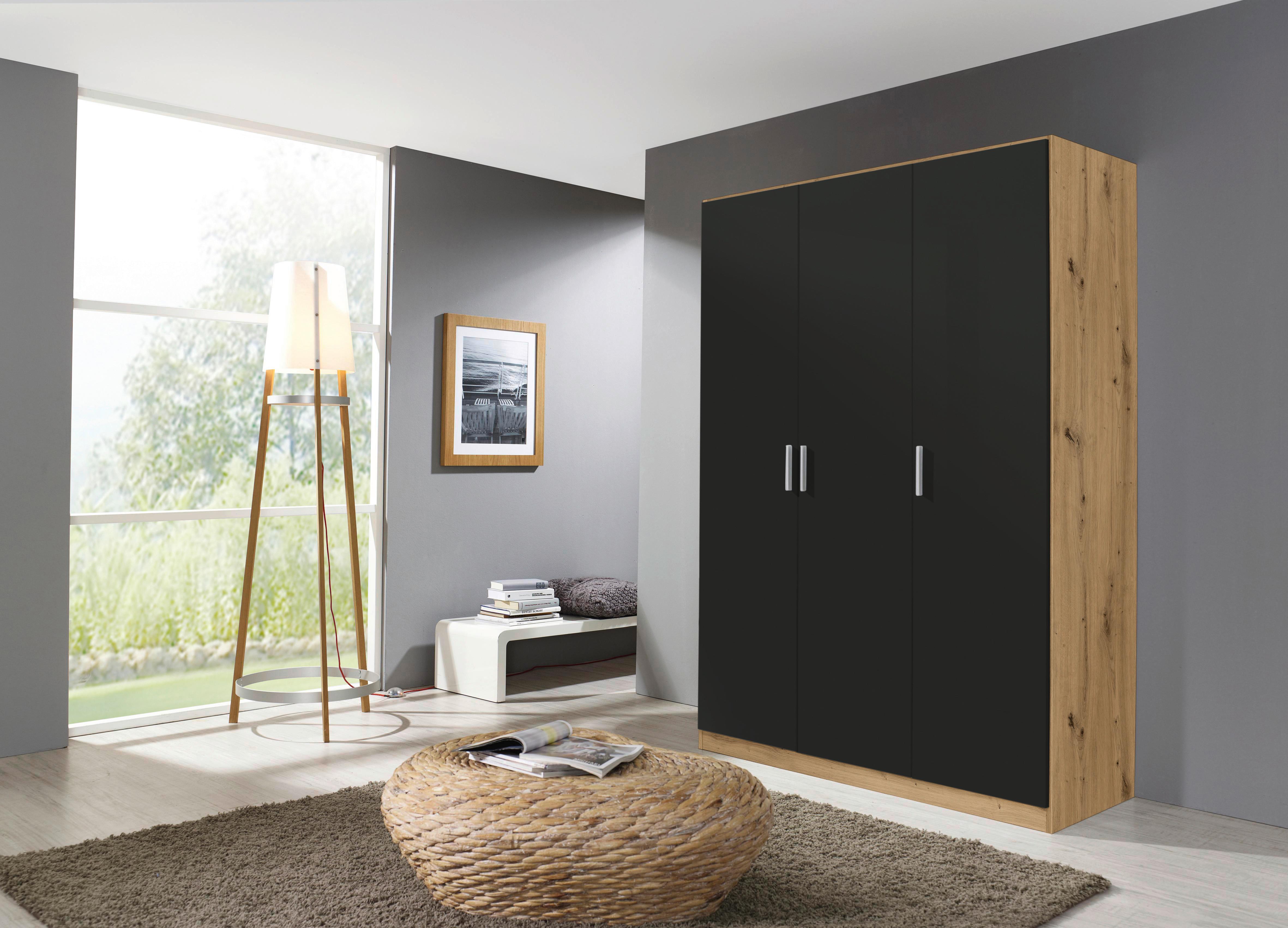 Skříň s otočnými dveřmi dub Artisan/šedá 136cm - šedá/barvy chromu, Moderní, kompozitní dřevo/plast (136/197/54cm) - Rauch Möbel