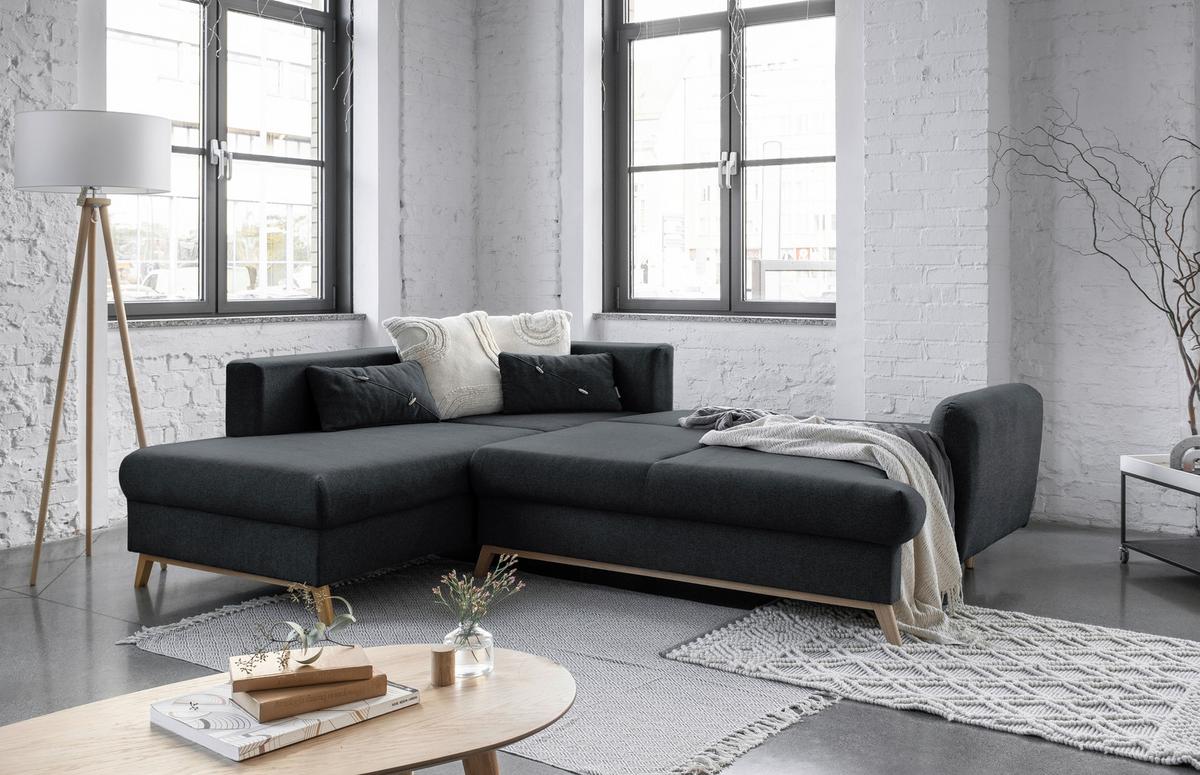Ecksofa Scanddic Lagom Dunkelgrau S: 202x242 cm - Dunkelgrau/Naturfarben, Textil (202/242cm) - MID.YOU