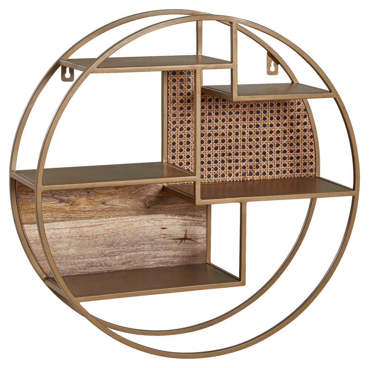 Wandregal Messingfarben D: 62cm - Messingfarben/Braun, MODERN, Holz/Metall (62/62/17cm) - MID.YOU