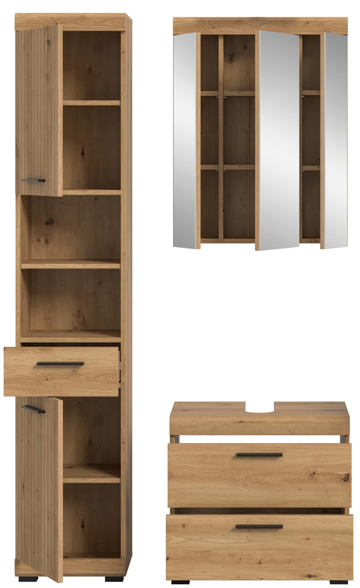 Badezimmer Scout Eiche Artisan Dekor B: 97cm - Schwarz/Eiche Artisan, Trend, Glas/Holzwerkstoff (97cm) - MID.YOU